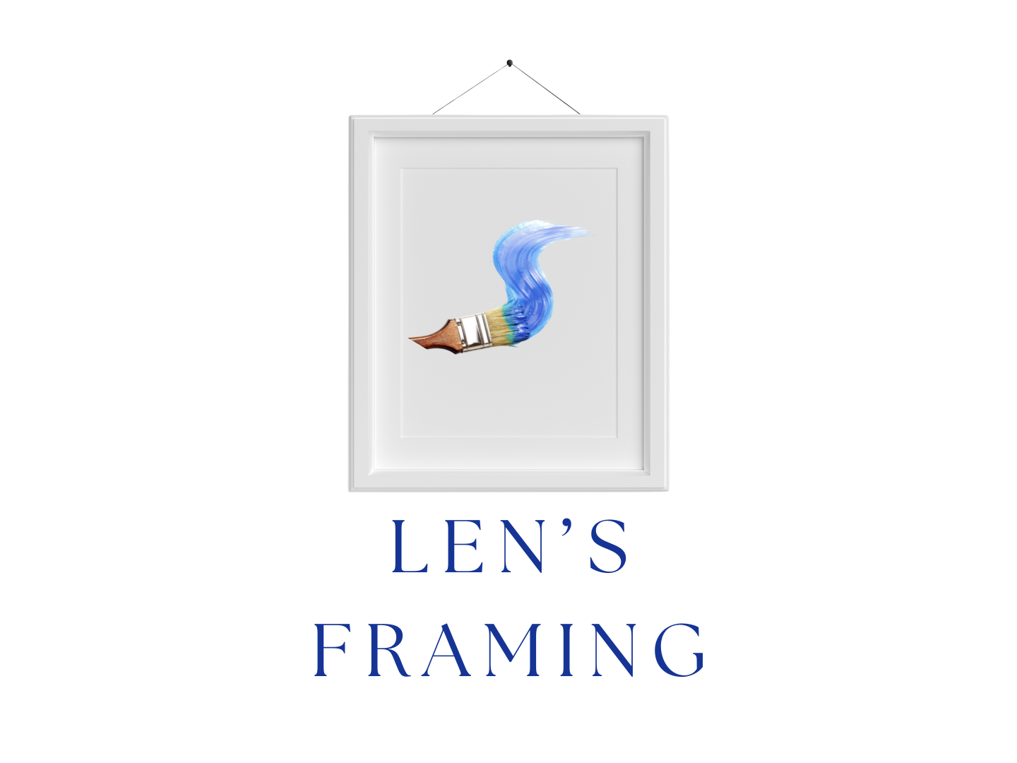An advertisement with a white paint frame featuring a paintbrush with blue paint, and the text 'Len's Framing'.