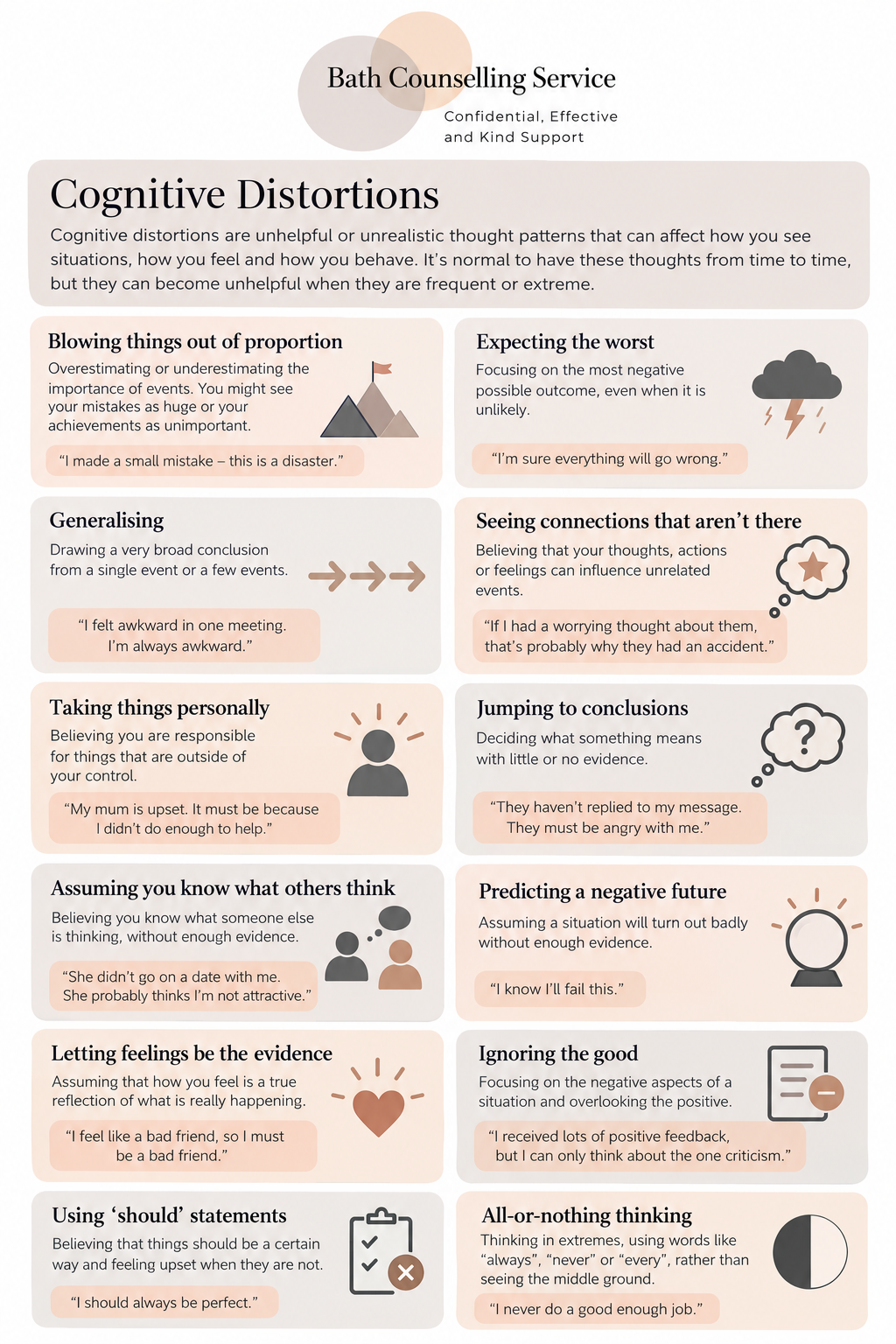12 Common Cognitive Distortions: How Our Thoughts Affect How We Feel