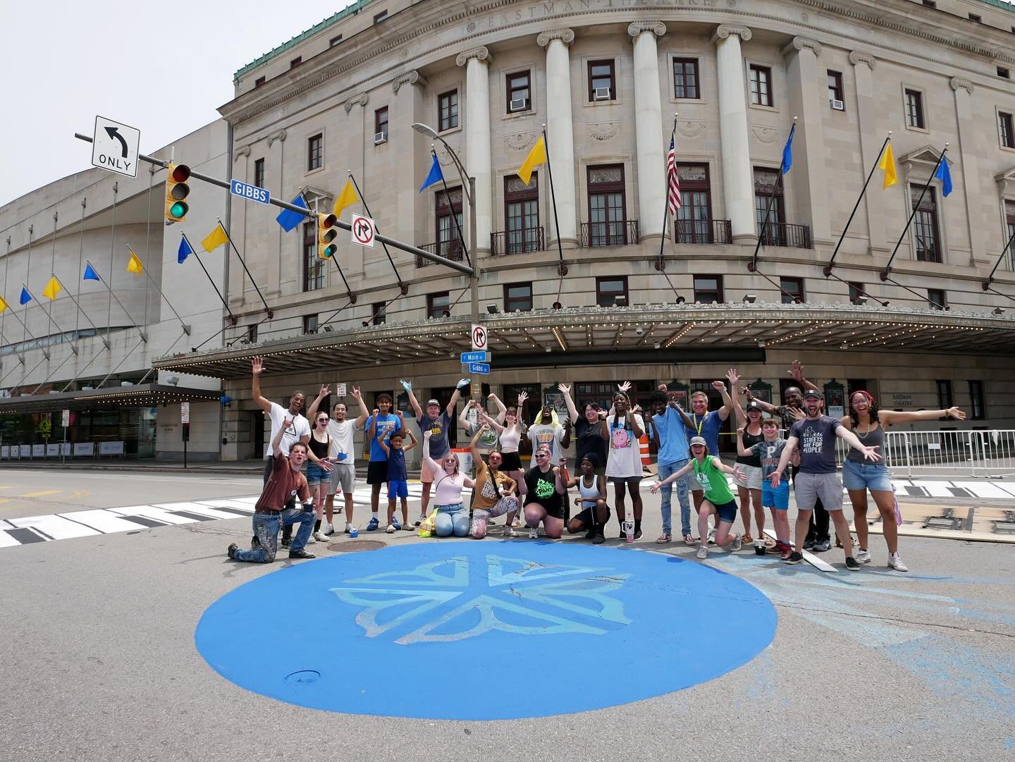 Check it out! The first curb extension mural is now complete at the intersection of East Main &amp; Gibbs Street as part of the Downtown SmART Streets initiative! This location also features a refreshed version of Composer&rsquo;s Crossing (the iconi