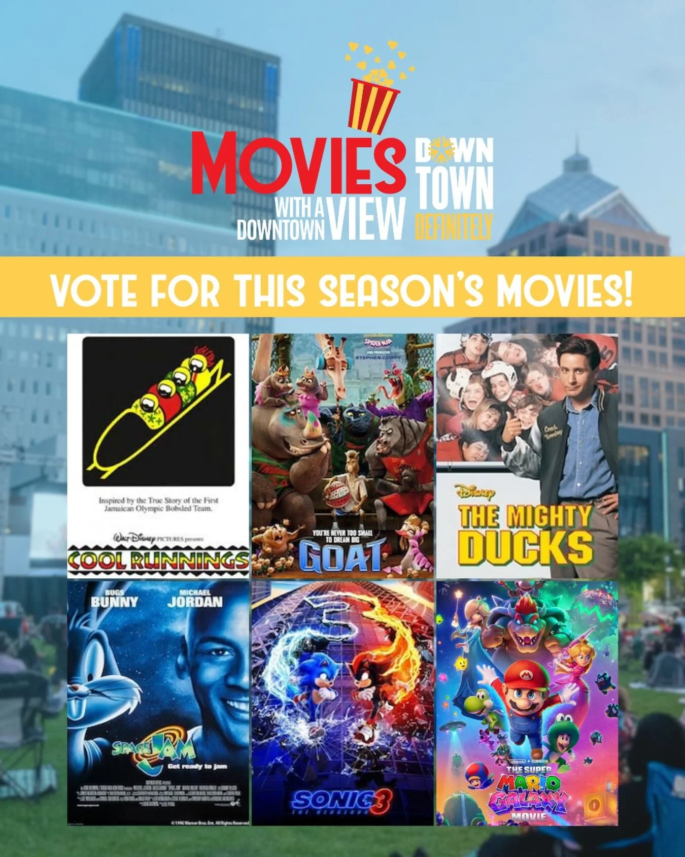 🍿 Movies With a View is bringing a mix of sports classics and video game favorites to Parcel 5 this summer, but we need your vote to decide which movies make the final cut for June 12 and September 25!

Voting ends after May 22:&nbsp;
rochesterdownt