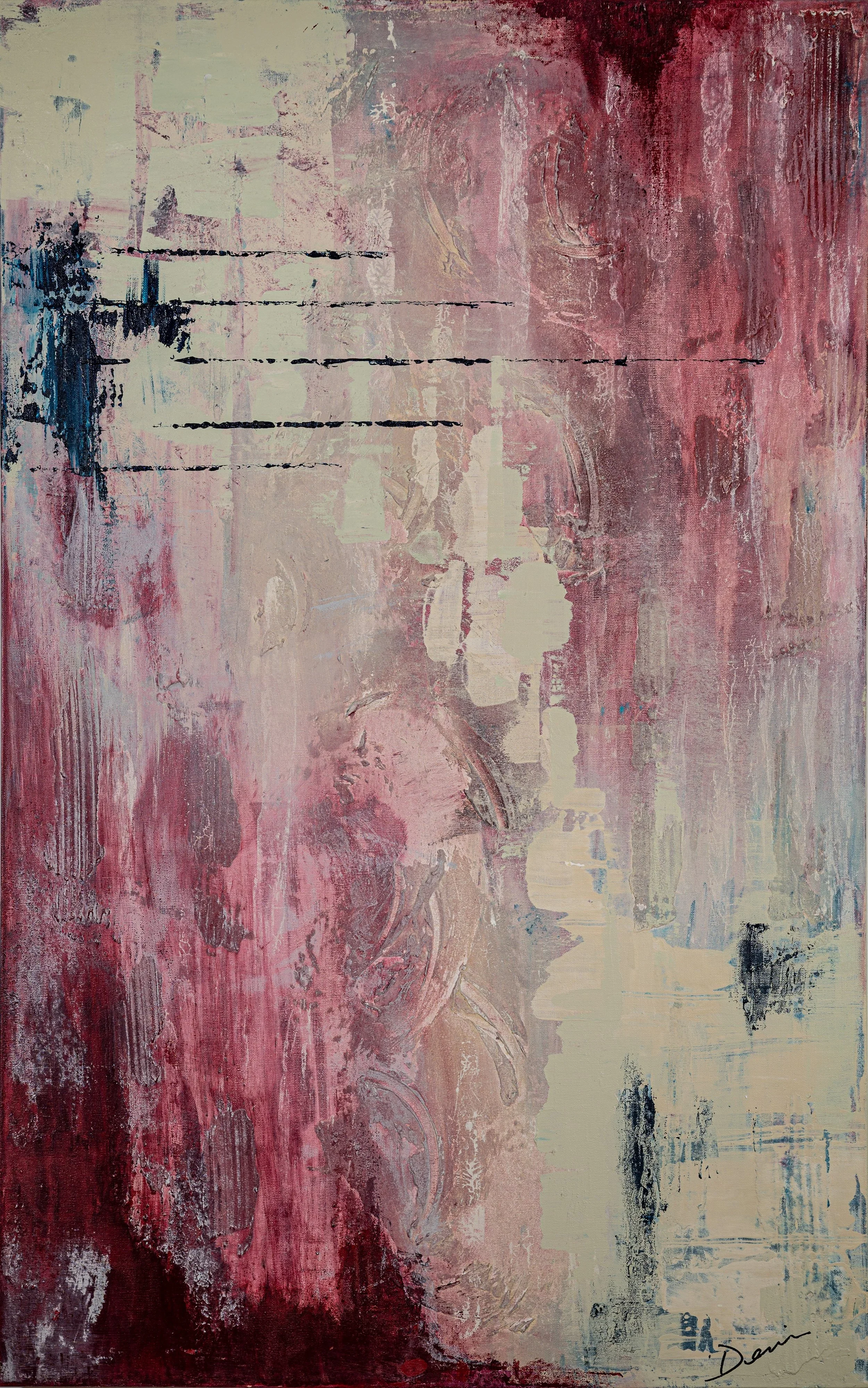 Square abstract acrylic in dark and luminous earth tones exploring mystery and light — 31 x 31 inches — by Dennis Flaherty