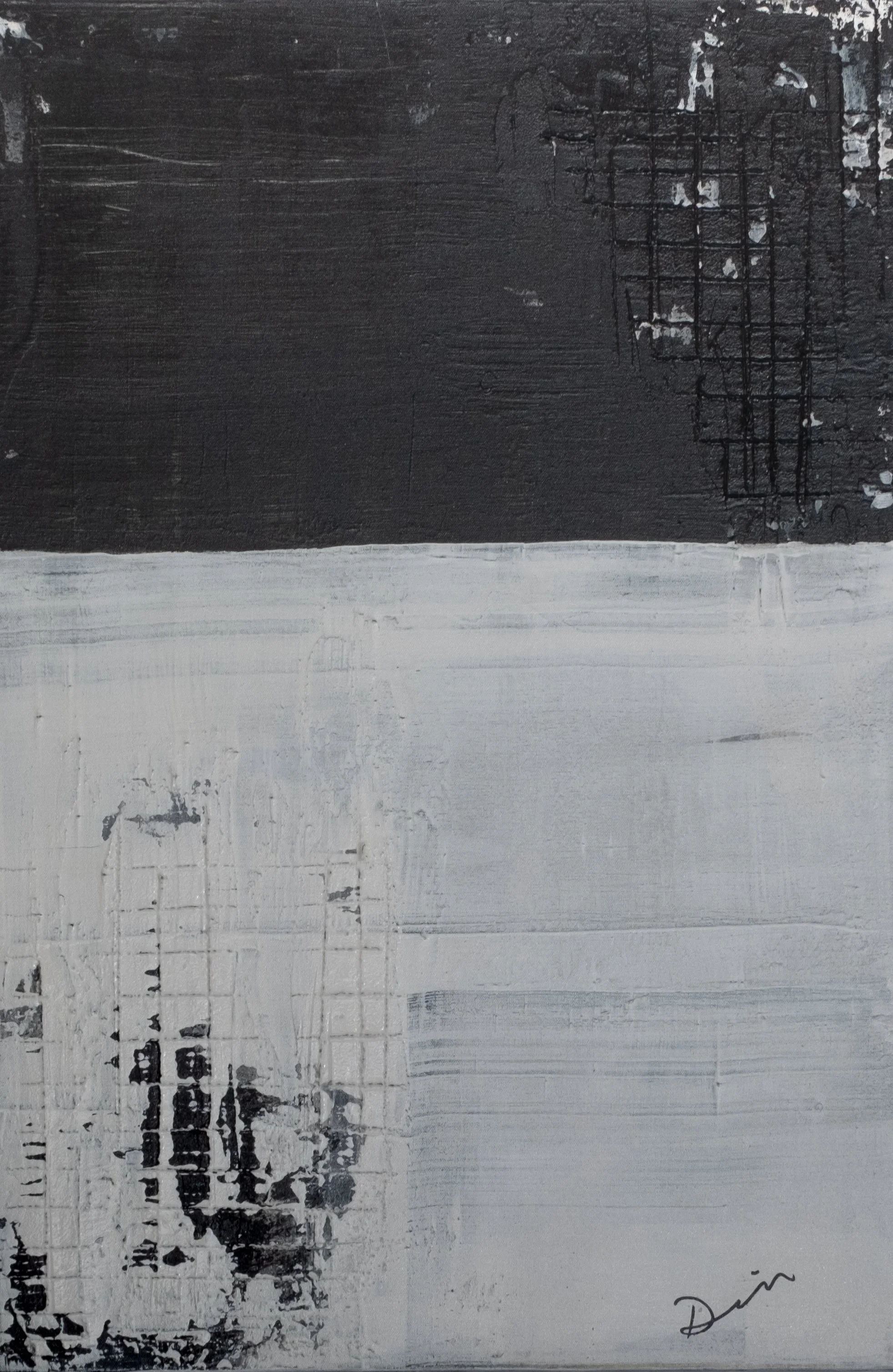 Abstract acrylic in contrasting light and dark earth tones exploring the coexistence of opposites — 24 x 36 inches — by Dennis Flaherty