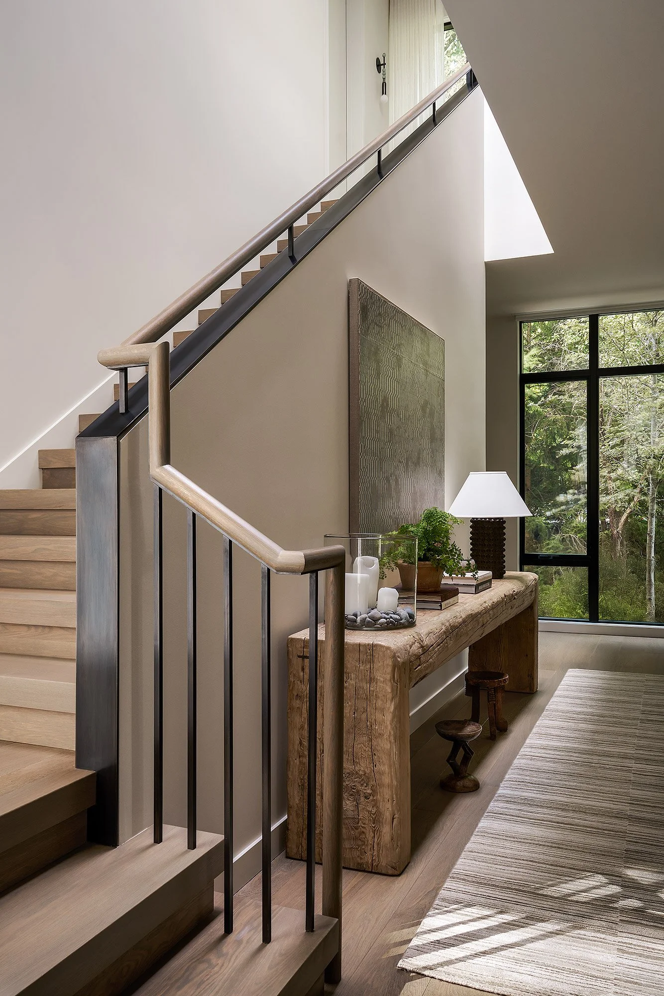 Soft neutral interior palette with organic textures and clean lines