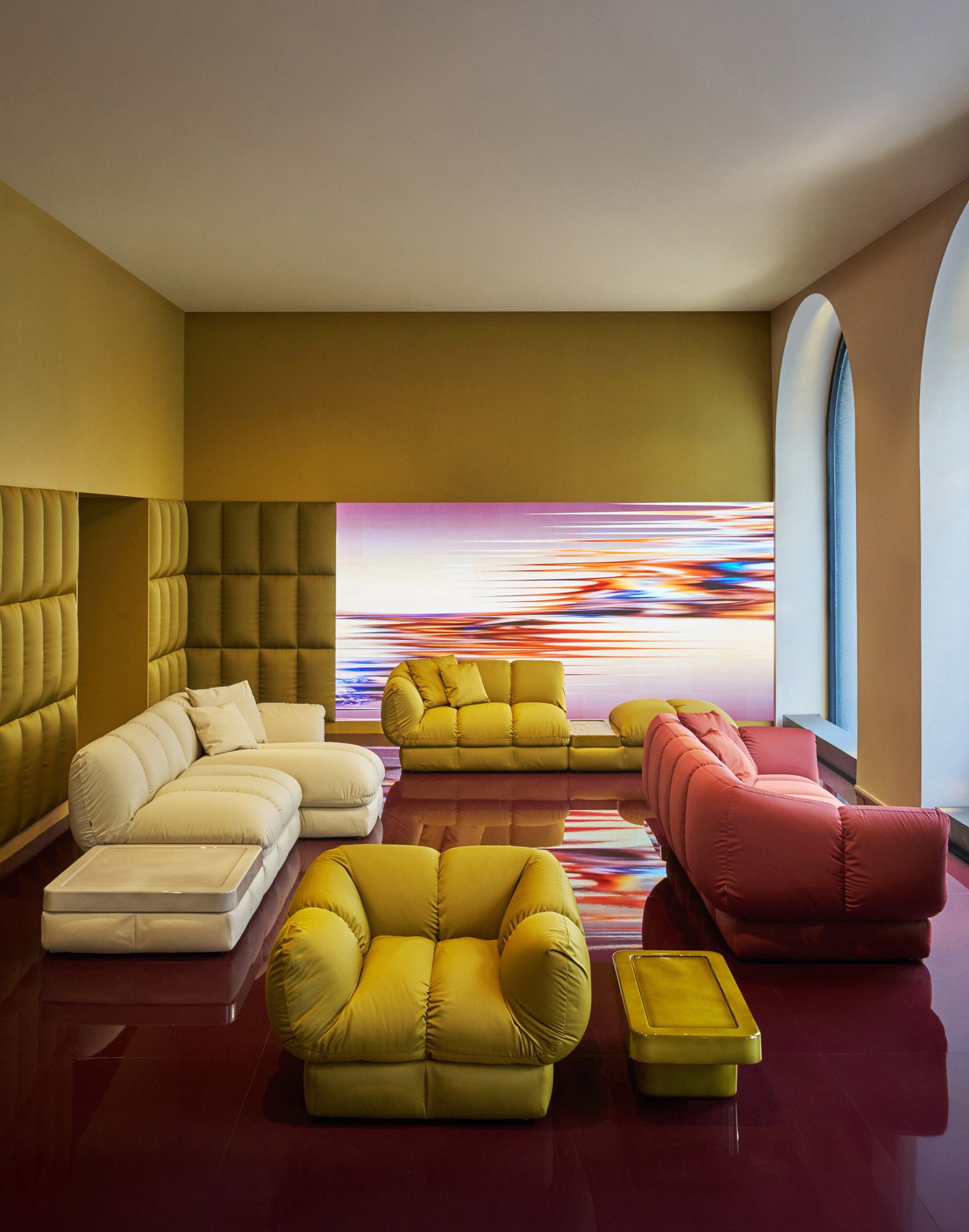 Patricia Urquiola Ardys sofa featuring quilted upholstery and deep stitching