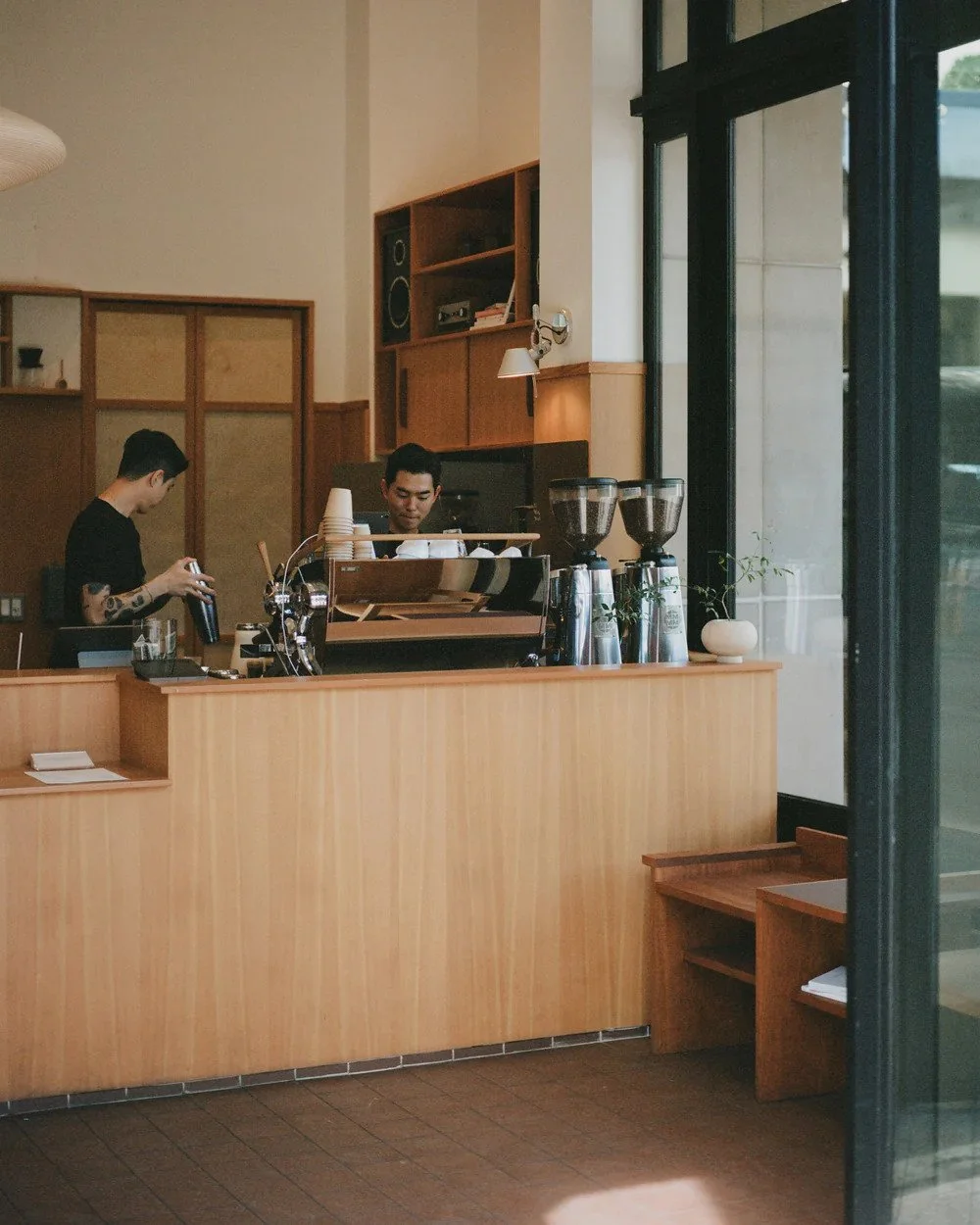 Modern coffee bar with minimal design and natural materials