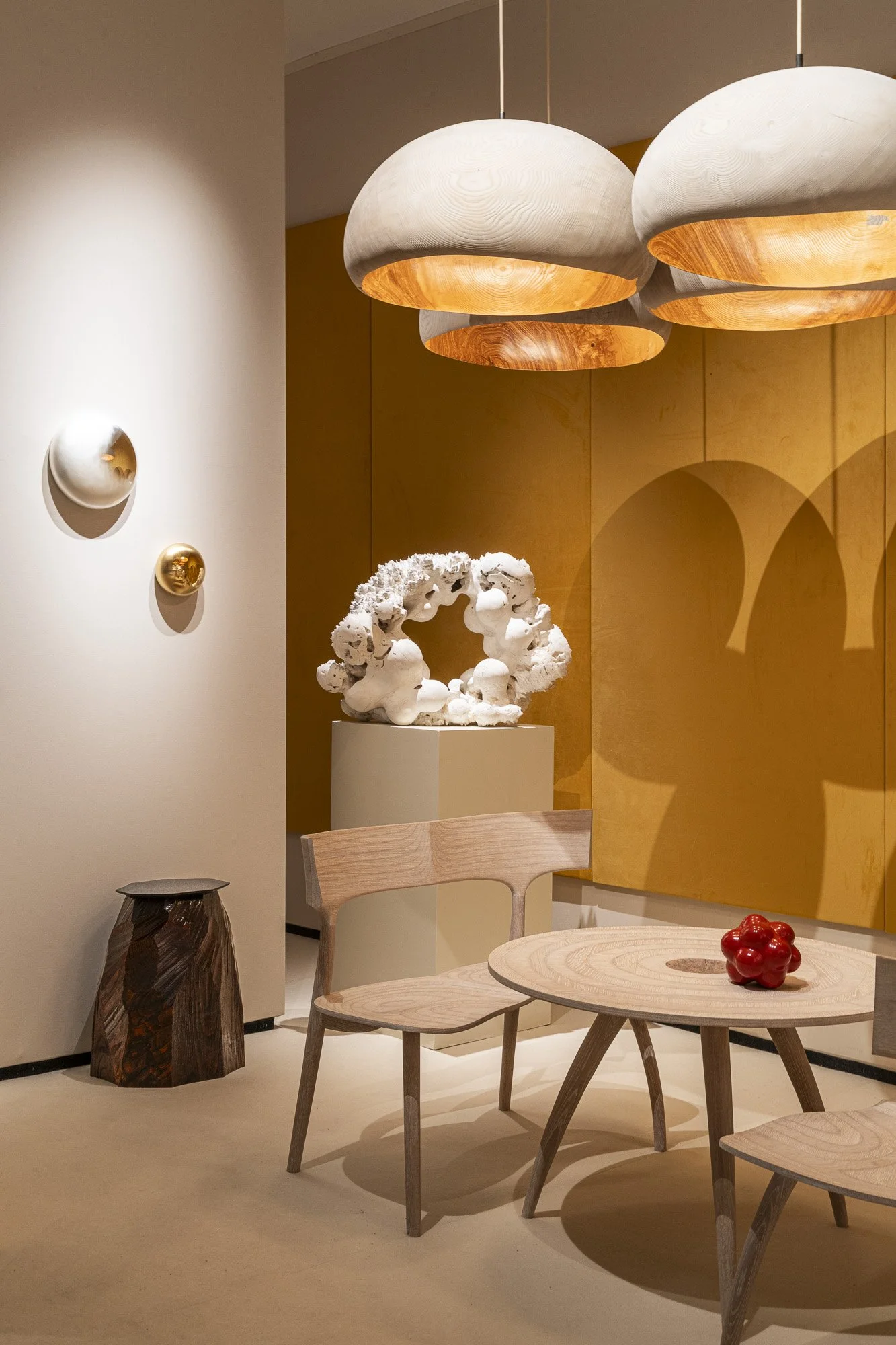 Contemporary woodwork and material-led sculpture at Sarah Myerscough Gallery’s PAD London 2026 presentation.