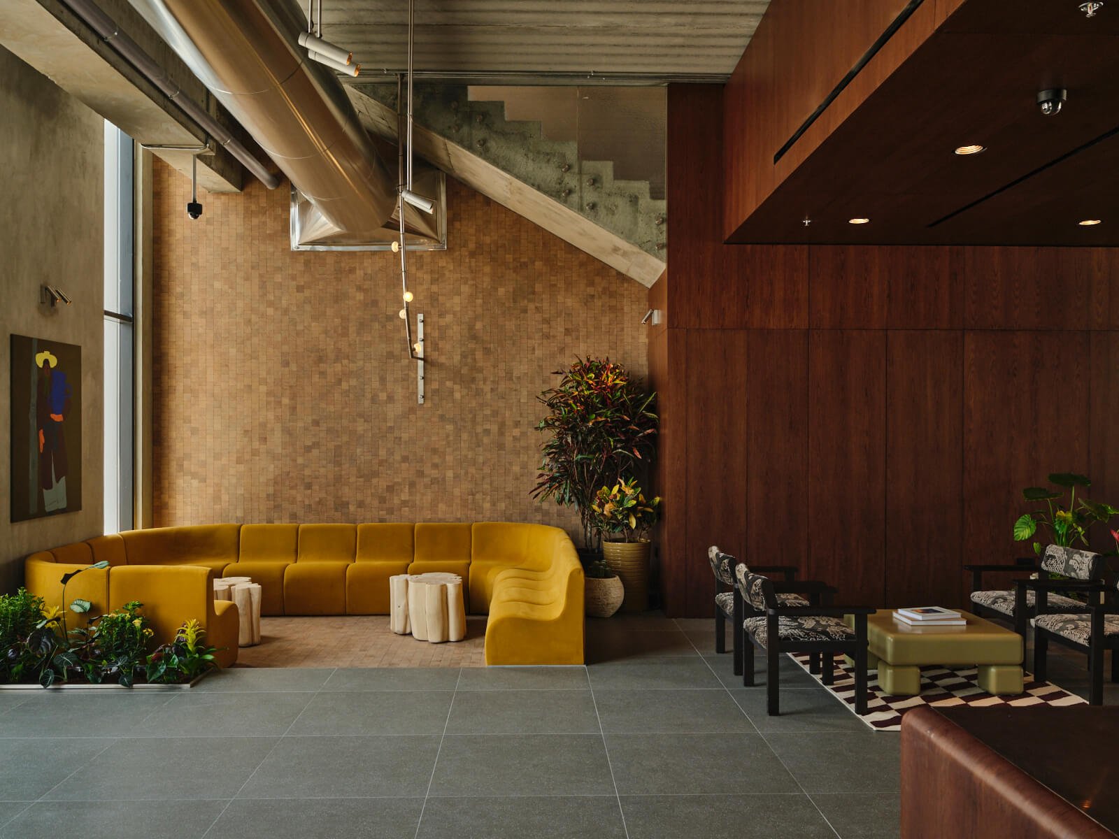 Detail of layered material palette in shell+core interior