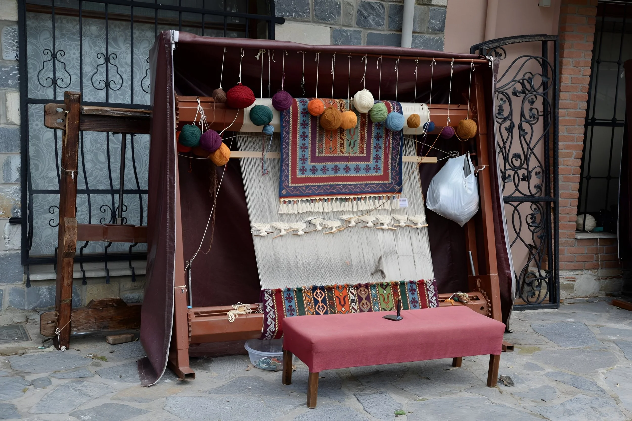 Traditional kilim weaving at Anadolu Kilim Artisans in Etrim Village