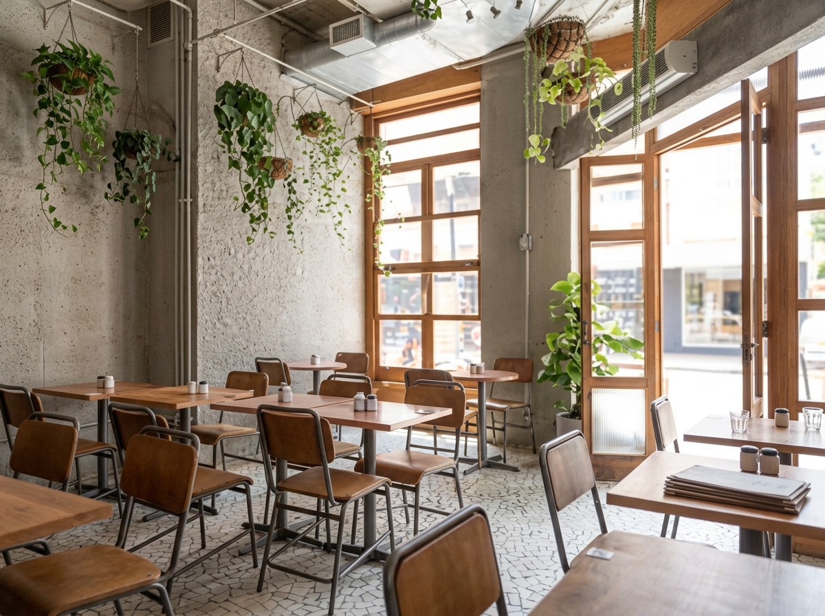 Interior of Padoca do Maní bakery in São Paulo with a relaxed, contemporary atmosphere.