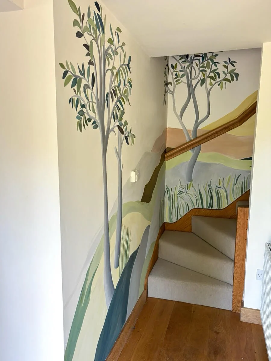 Hand painted mural by Maria Cristina Design in a contemporary interior