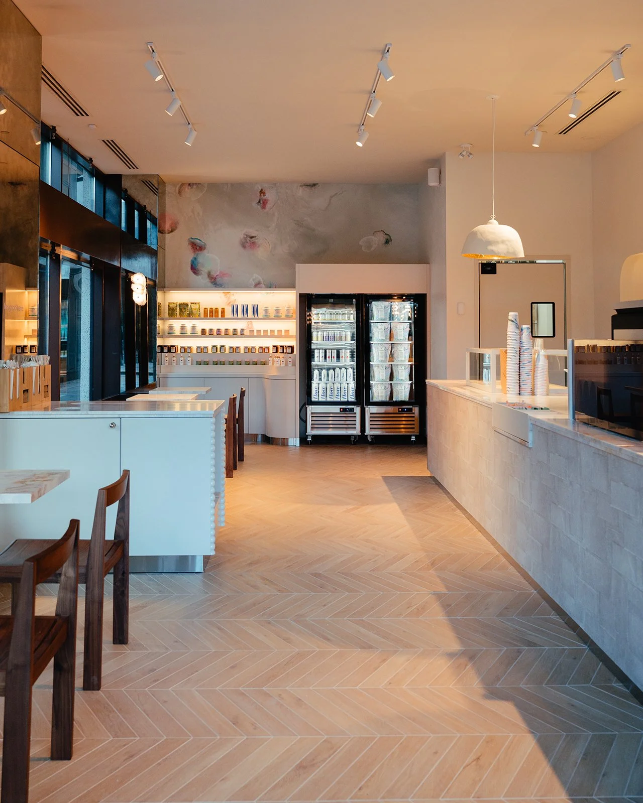 Minimalist interior of cafe Nut Bar in Toronto