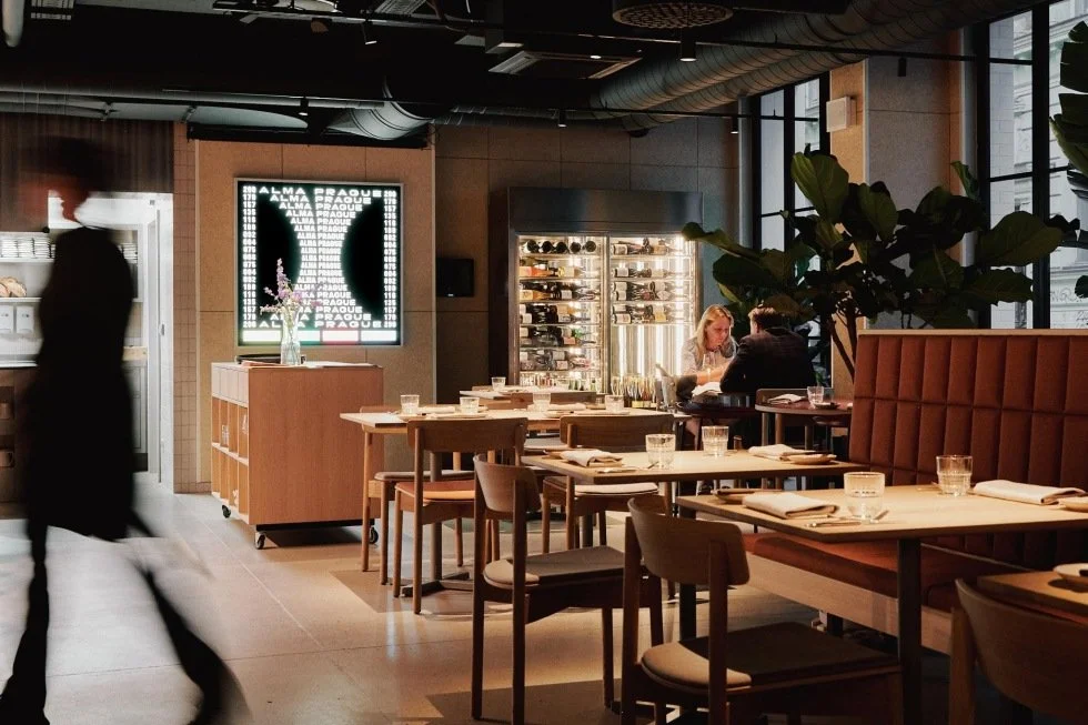 Alma Prague restaurant interior with soft lighting and contemporary design