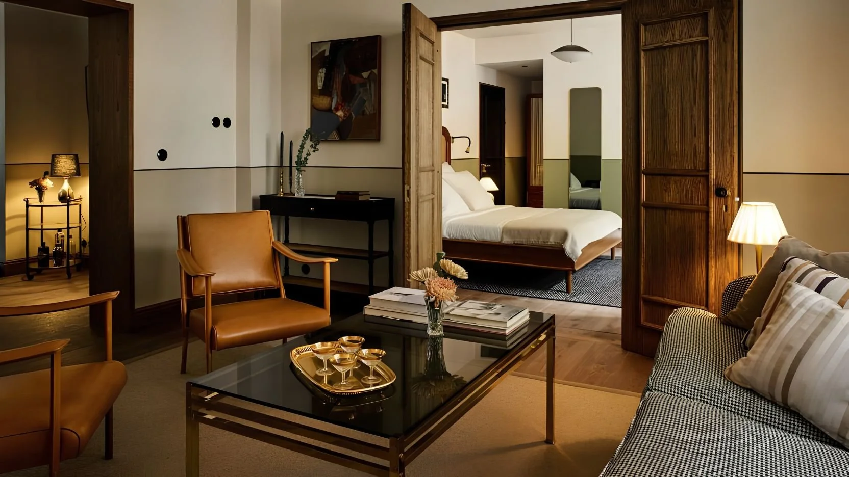 Hotel Sanders interior with curated artwork, vintage furniture, natural materials and layered décor