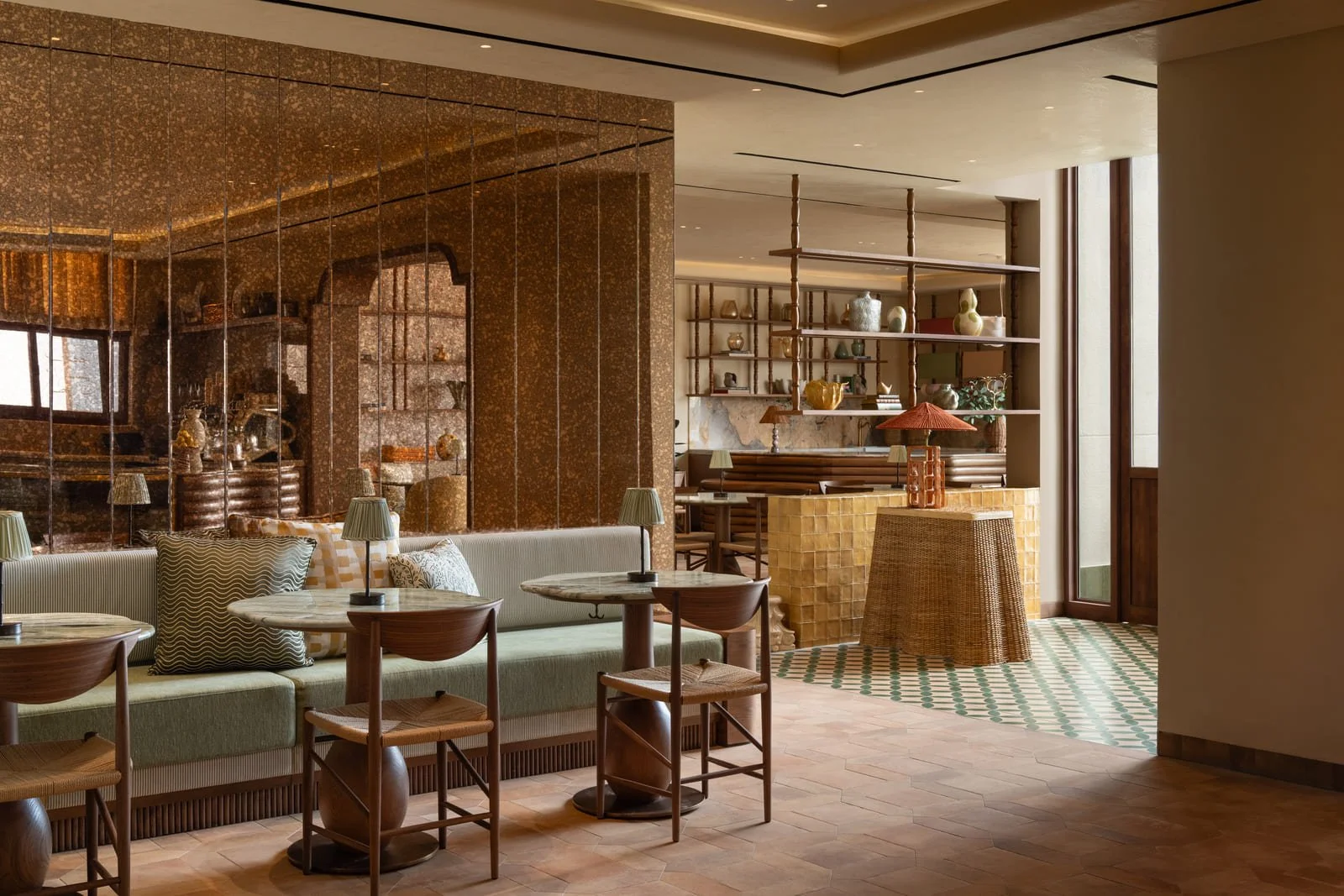 Decorative residential-inspired interior at Chapter café