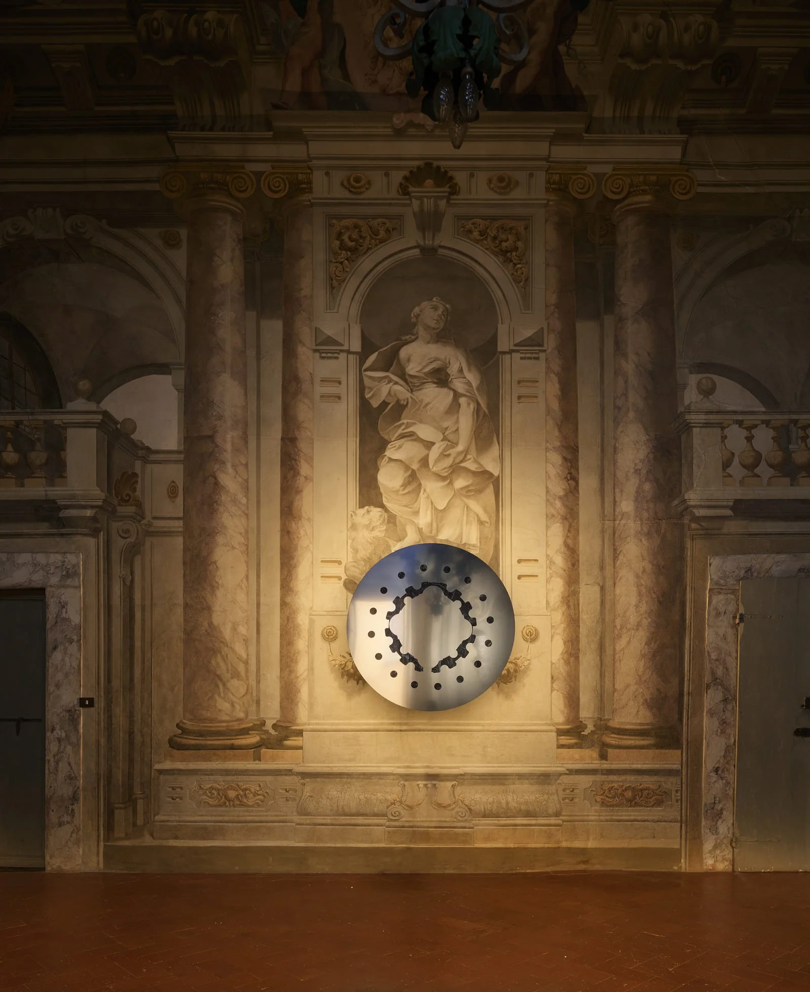 Bramante mirror by Francesco Maria Messina, a circular stone and mirror intarsia based on the floor plan of Bramante's Tempietto in Rome