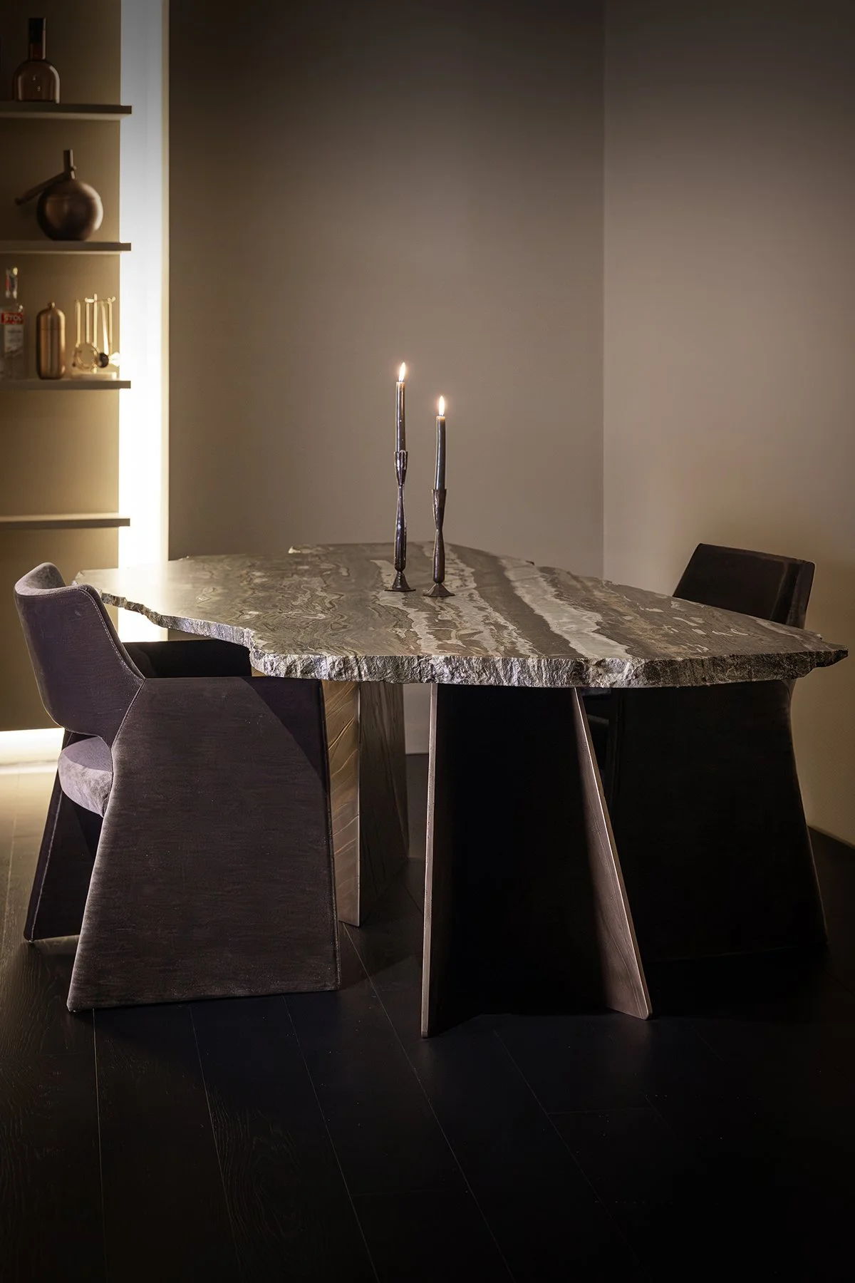 Alex Turco sculptural furniture combining natural materials and metal
