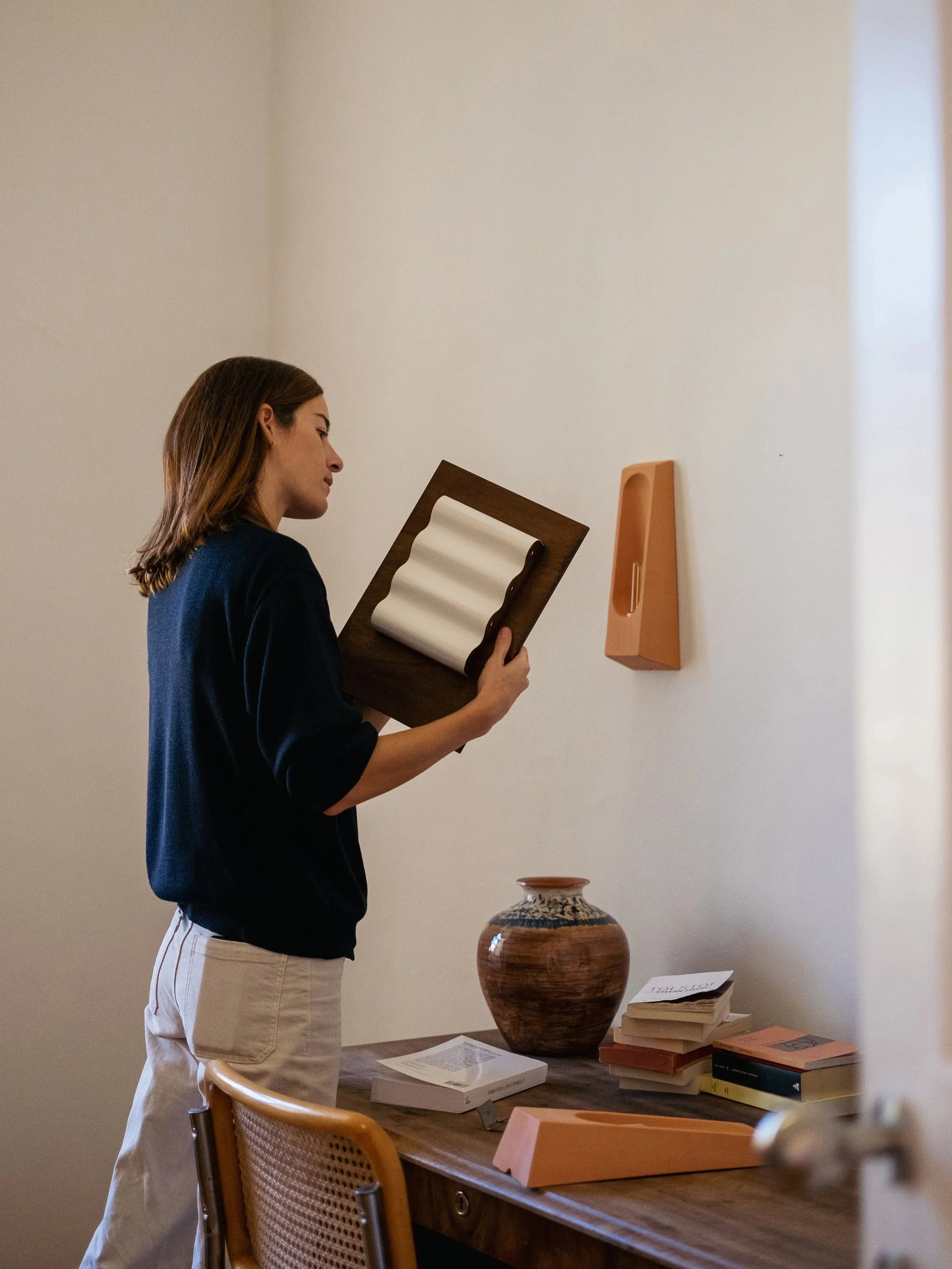Frame Wood S by Violaine d’Harcourt, minimalist architectural wooden light sculpture