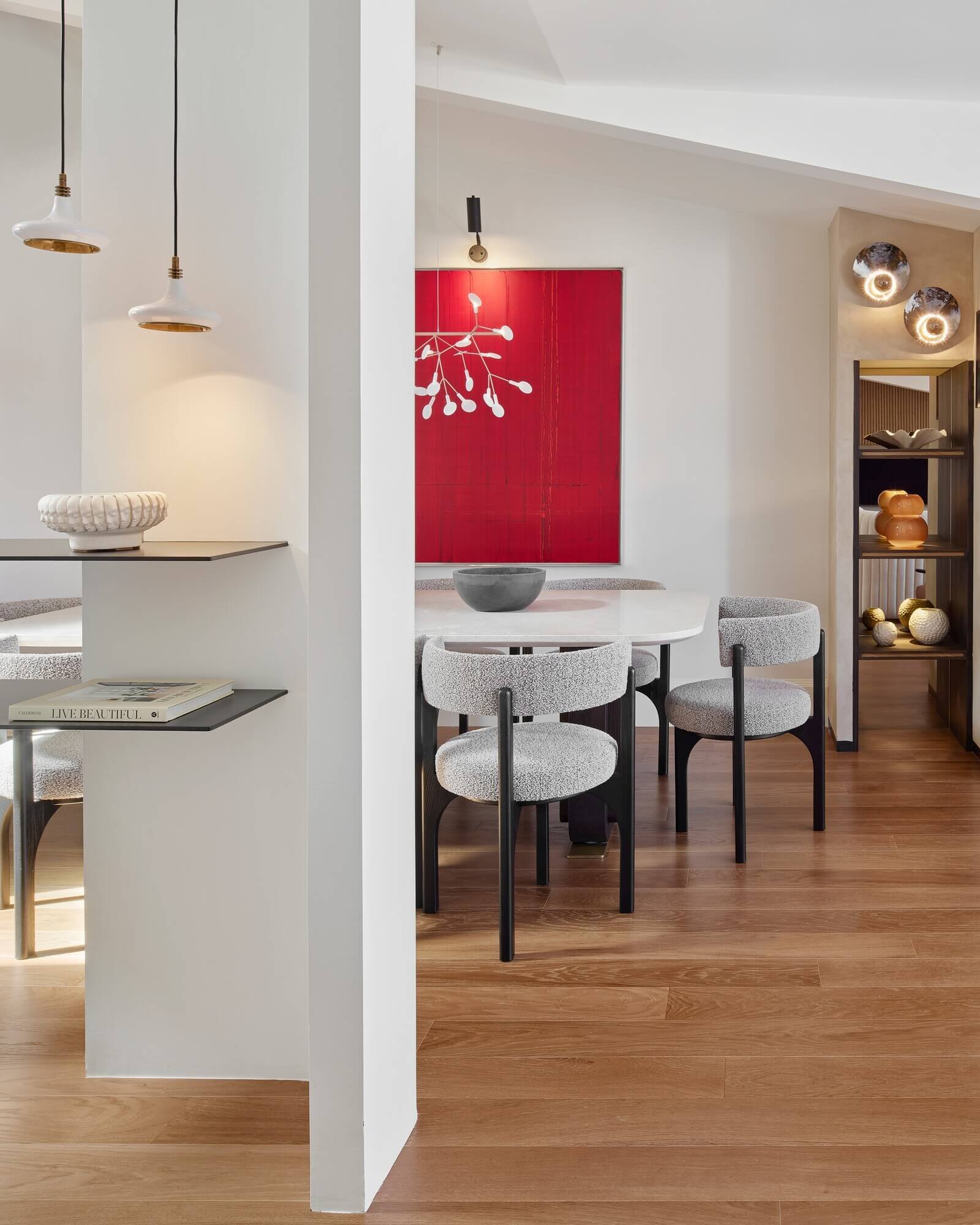 Minimal living space designed by 21A Interiors with soft lighting