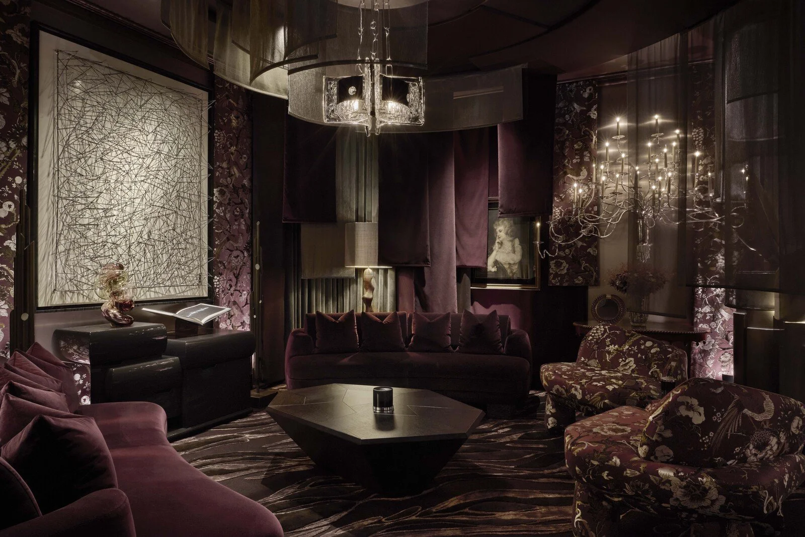Circular Parlour at WOW!house 2026 with curved LaBrea sofas, designed by Martin Kemp