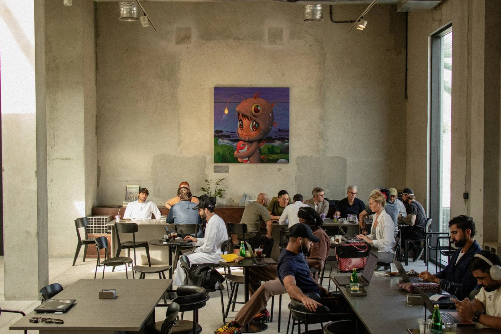 Industrial café design with refined material palette