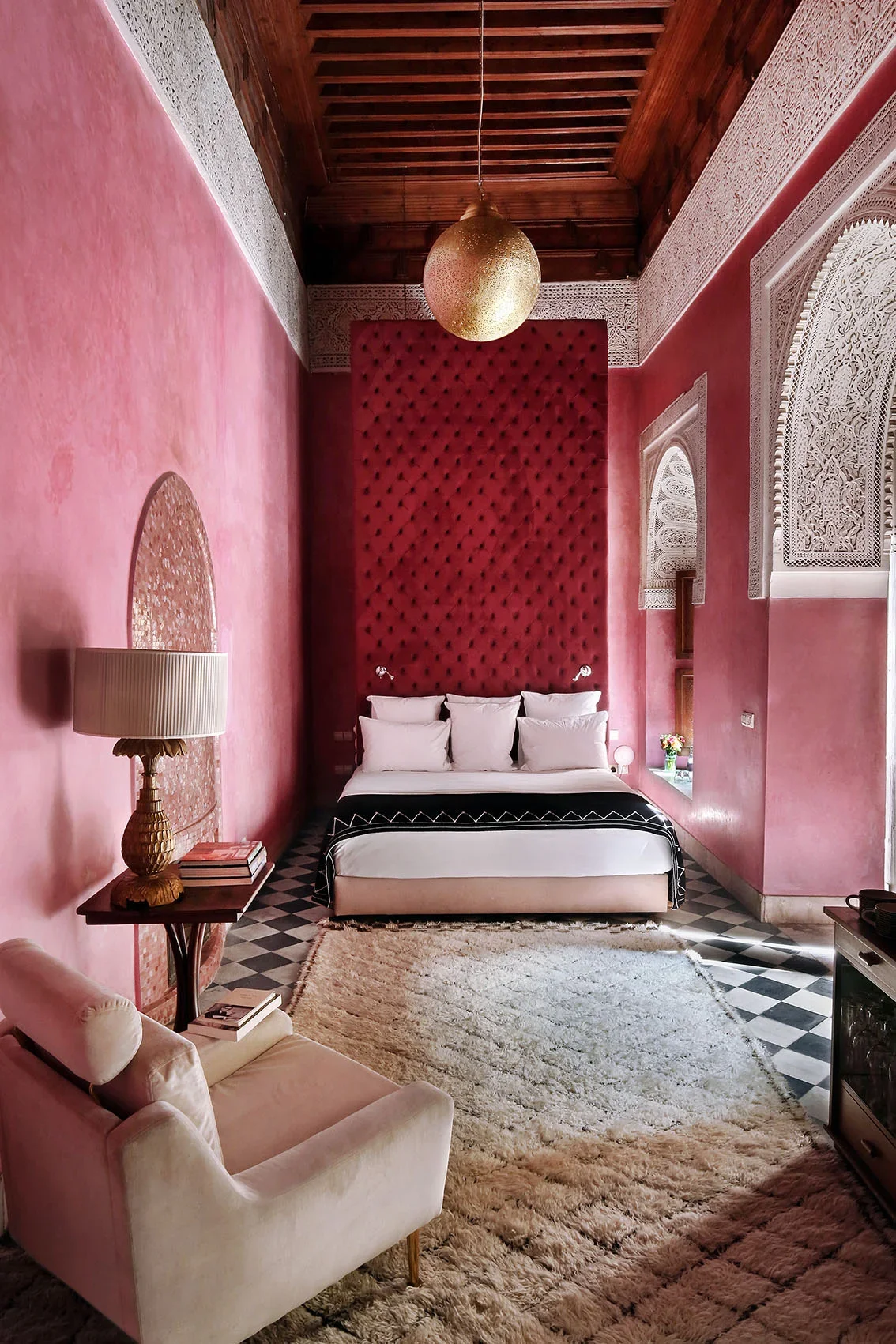 El Fenn hotel in Marrakech with colourful interiors, Moroccan furnishings and lush courtyard planting