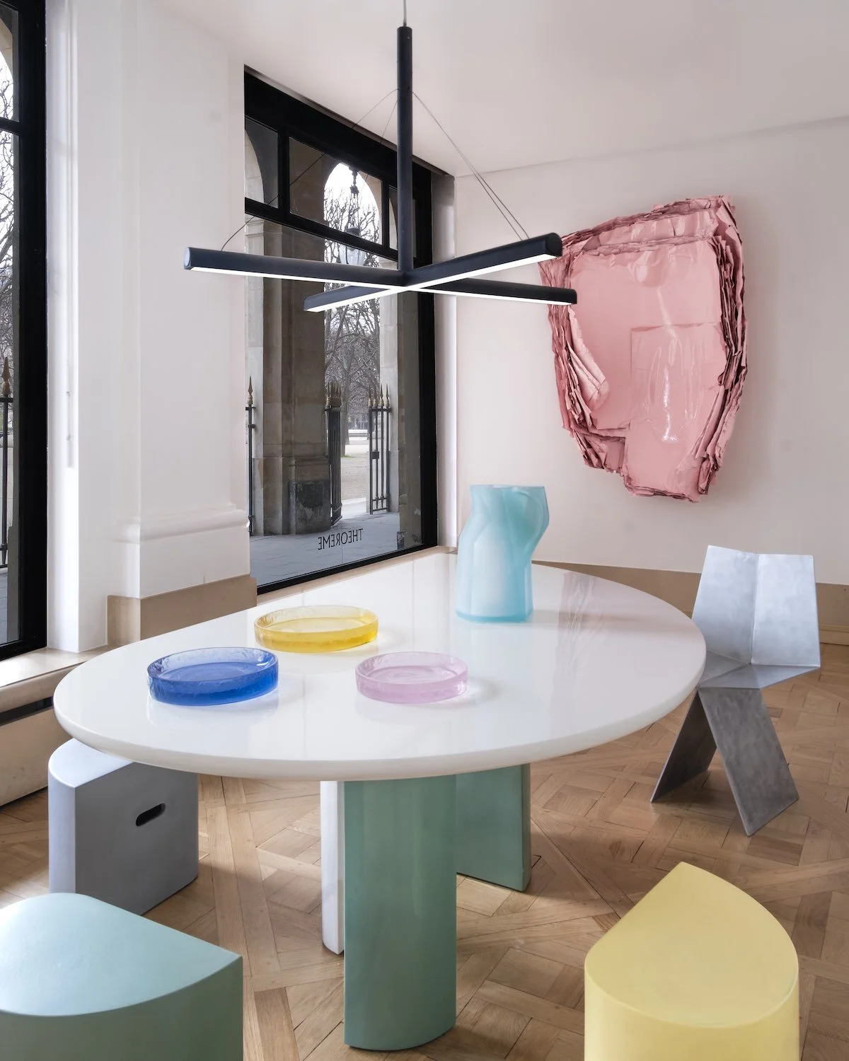 Minimal sculptural furniture by emerging French designers at Theoreme Editions Palais Royal gallery