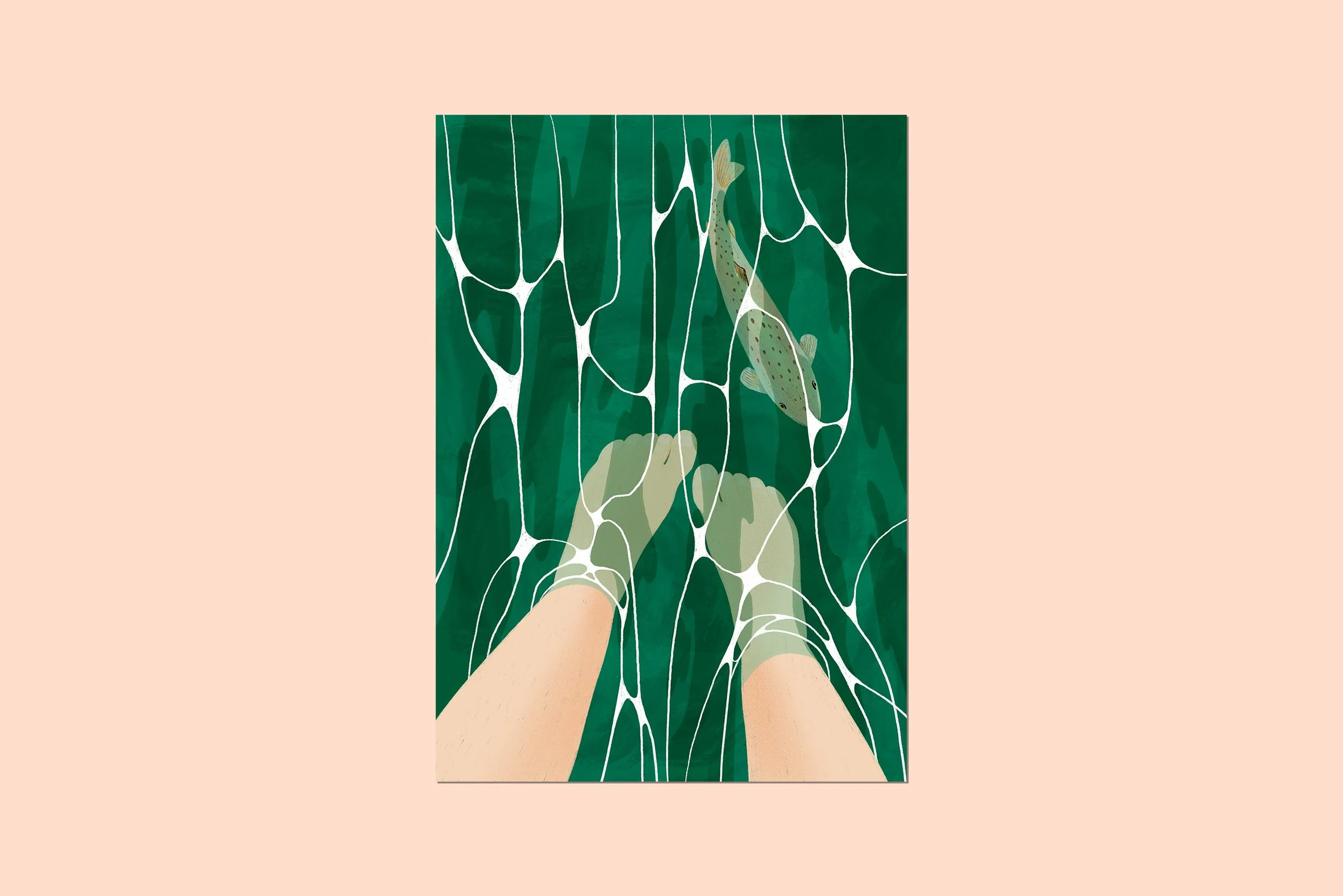 Illustration pieds dans l'eau rivière truite