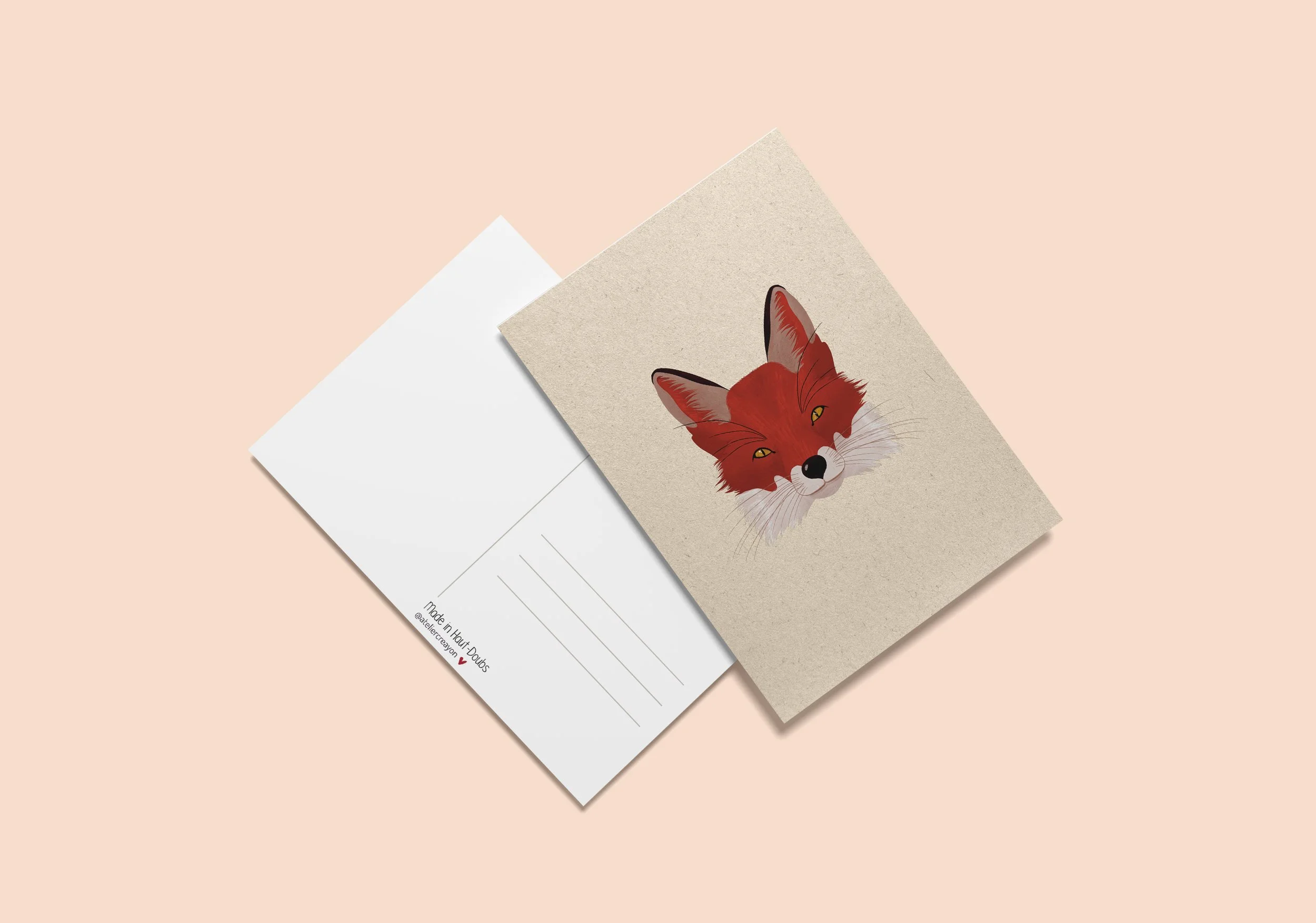 Carte postale illustration renard roux