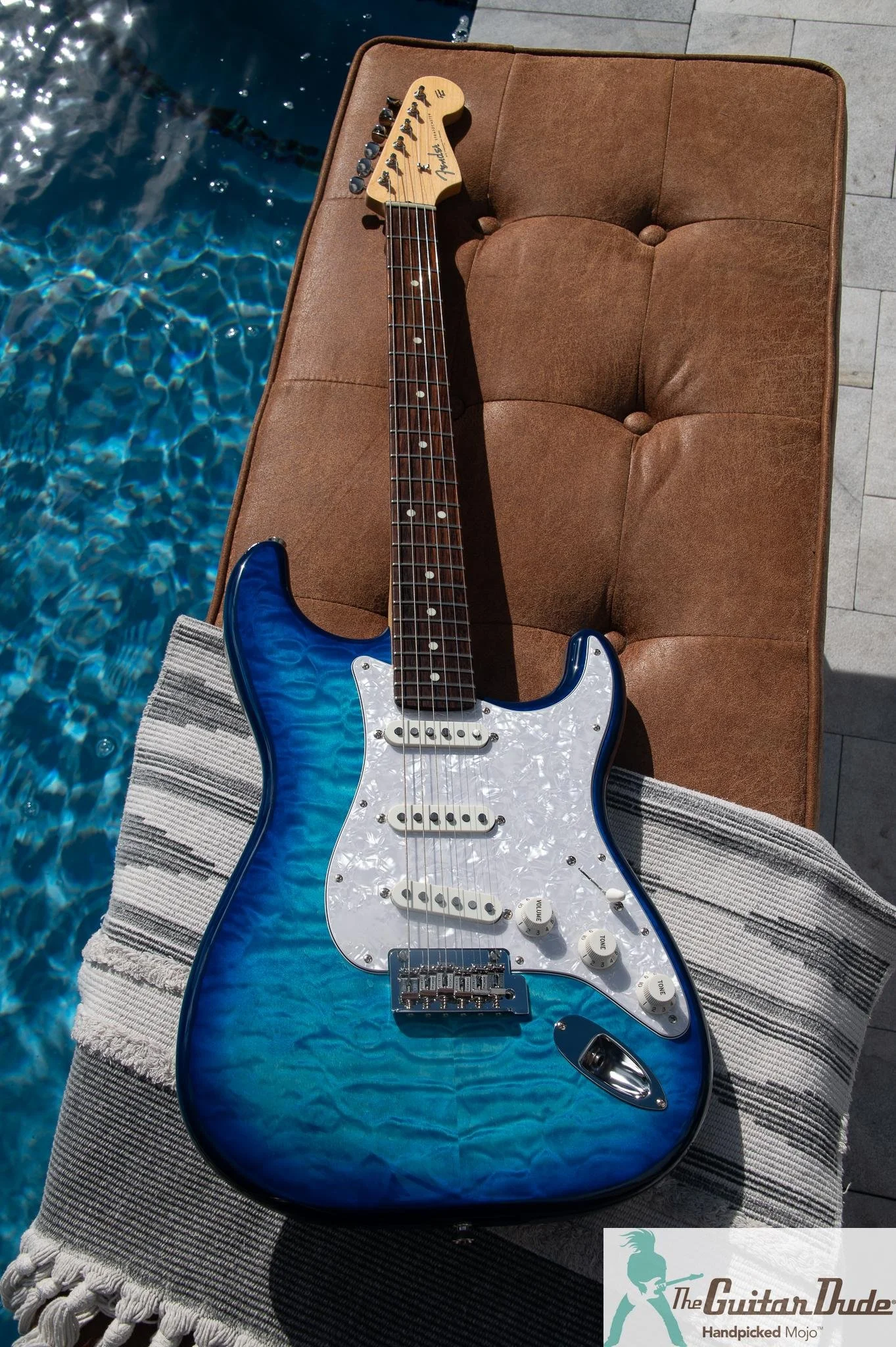 2026 Fender Made in Japan FSR Hybrid II Stratocaster HSS trans blue quilt, photo 5