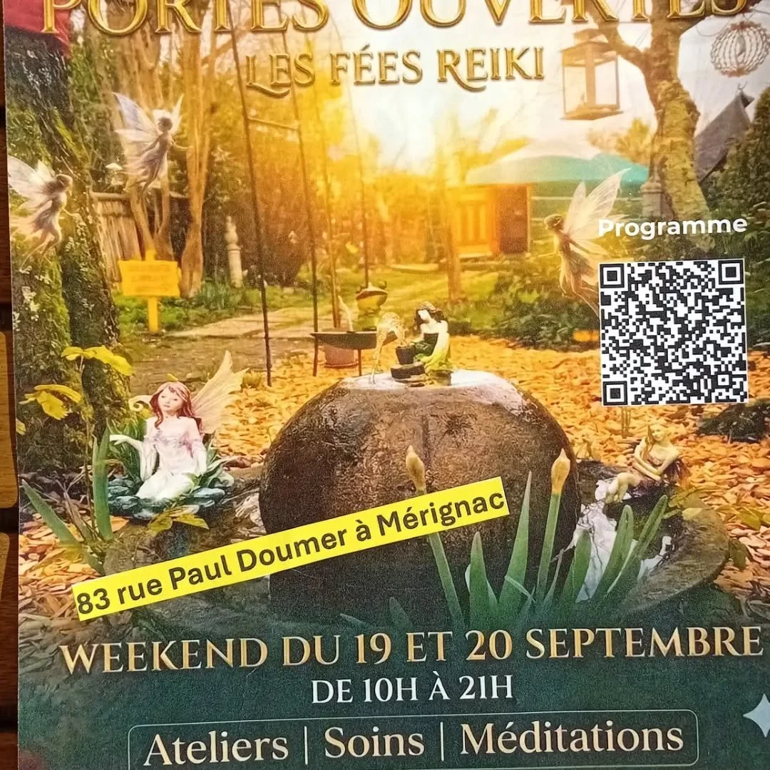 Dans 2 jours nous vous retrouvons pour f&ecirc;ter les 20 ans des f&eacute;es Reiki 😍🌟💫

Et vous &ecirc;tes toutes et tous invit&eacute;(e)s 🌟🌟🌟
Les f&eacute;es Reiki ouvrent leurs portes pour vous !

✨️ Un programme riche en d&eacute;couvertes