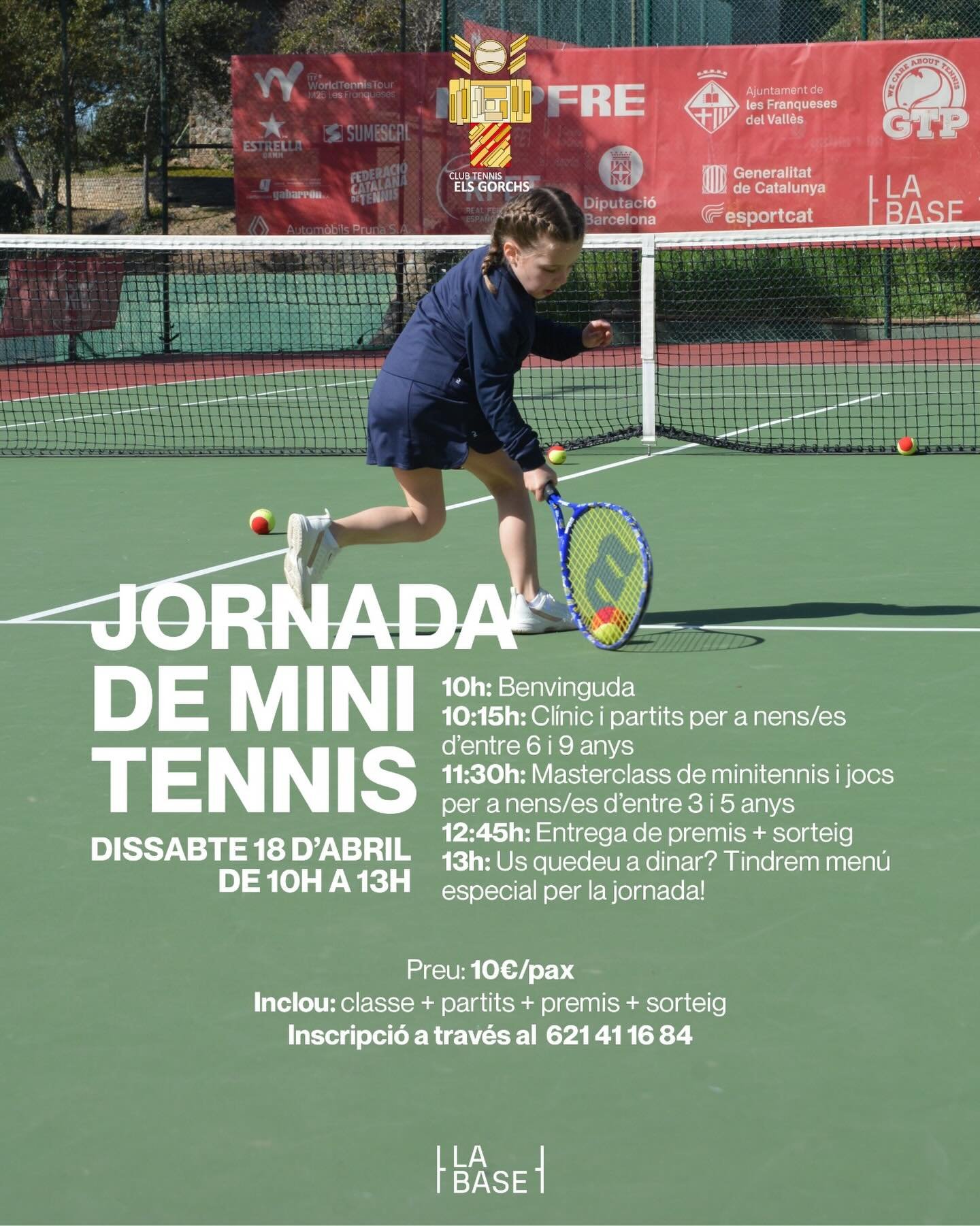 El proper 18 d&rsquo;abril obrirem les pistes per als m&eacute;s petits amants del tennis de casa💥

Torna la Jornada de Mini Tennis del Club Tennis els Gorchs, mat&iacute; el qual est&agrave; convidat tothom:
- Nens i nenes de l&rsquo;escola
- Parti