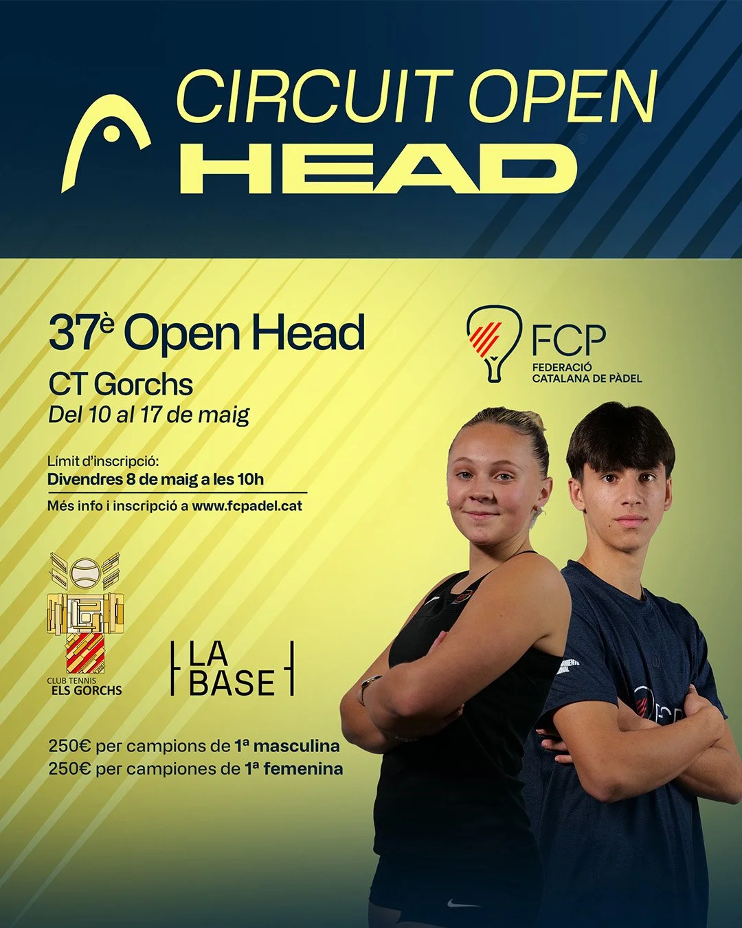 🎾🔥 El @clubtenniselsgorchs acull el 37&egrave; Open Head de la @fcpadel i ja estan obertes les inscripcions!💥

📅 Del 10 al 17 de maig
📍 CT Gorchs
⏰ Data l&iacute;mit d&rsquo;inscripci&oacute;: divendres 8 de maig a les 10h
🏆 Premis: 250&euro; p