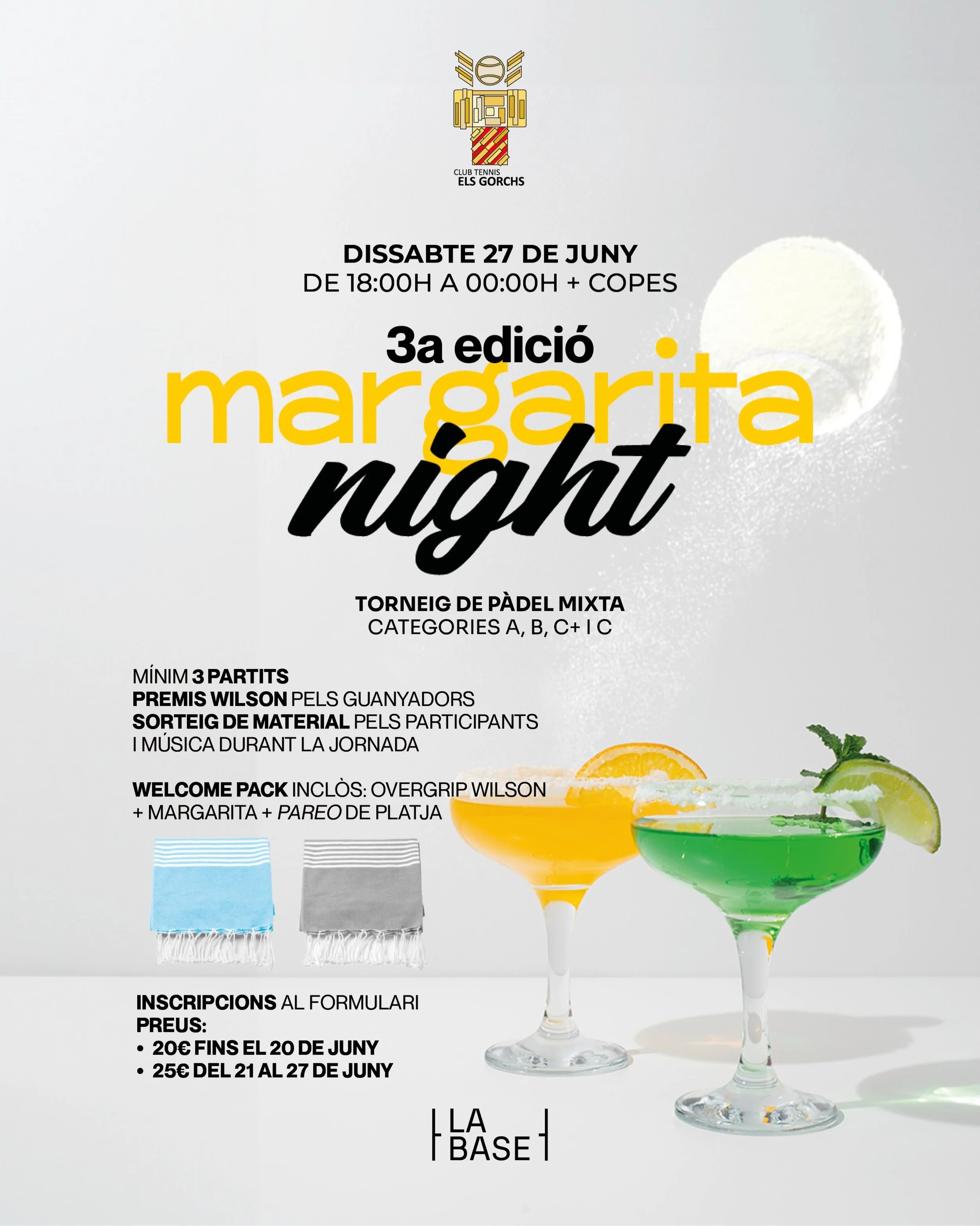 🍸🎾 TORNA EL MARGARITA NIGHT 🎾🍸

La tercera edici&oacute; ja &eacute;s aqu&iacute;. M&eacute;s p&agrave;del, m&eacute;s parelles mixtes, m&eacute;s ambient i, evidentment&hellip; m&eacute;s margarites 🍸✨

🎾 Torneig de p&agrave;del mixta 🔥 Parti