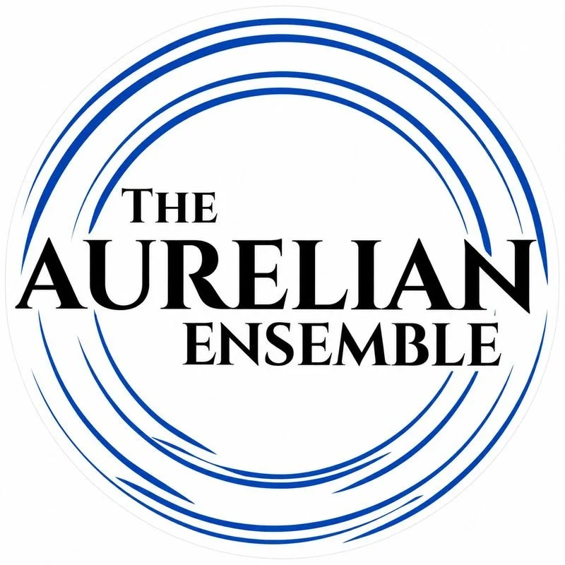 Logo for The Aurelian Ensemble with black text and blue circular lines