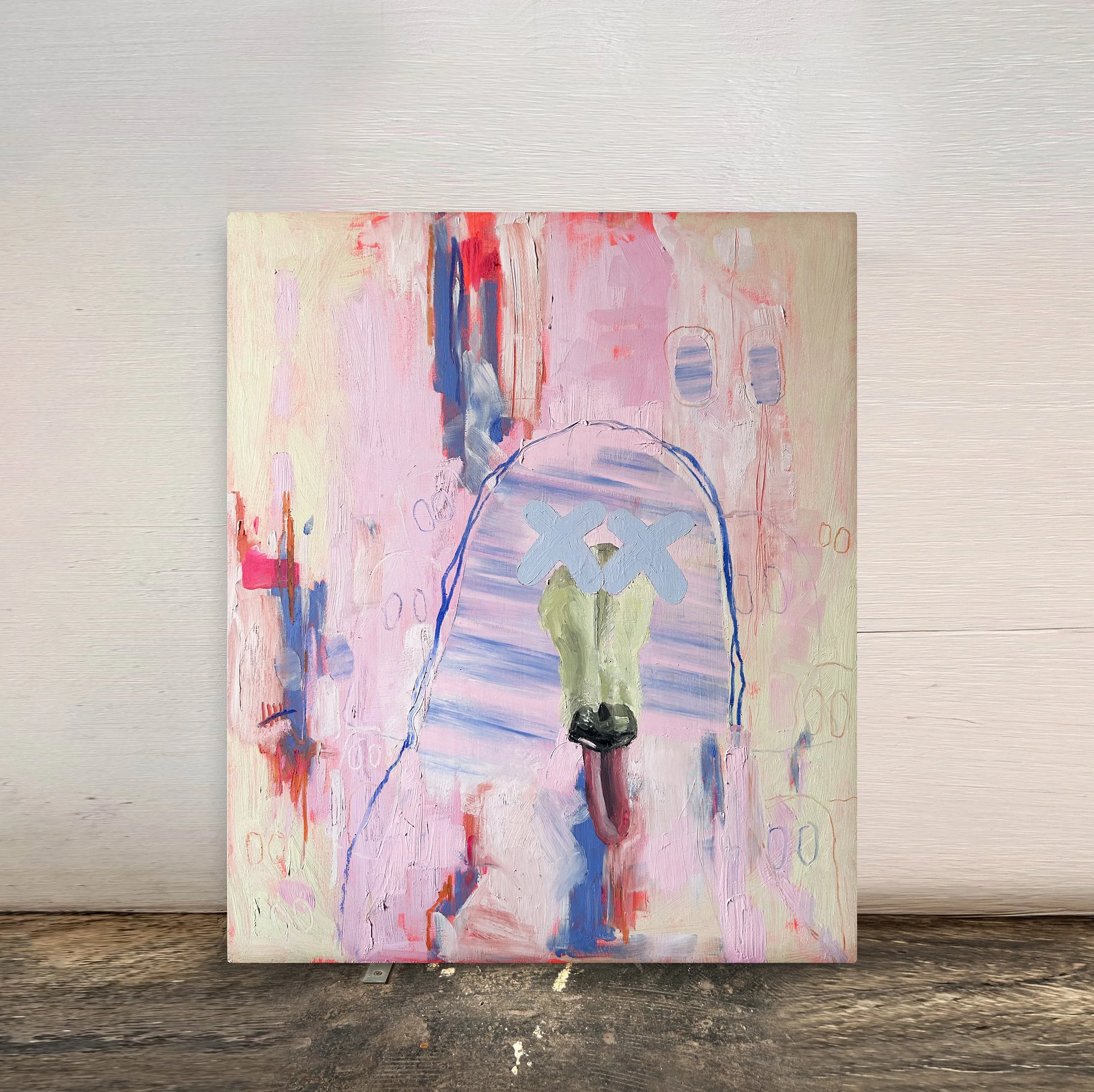 Cross-eyed, oil paint, acrylic paint, oil pastels