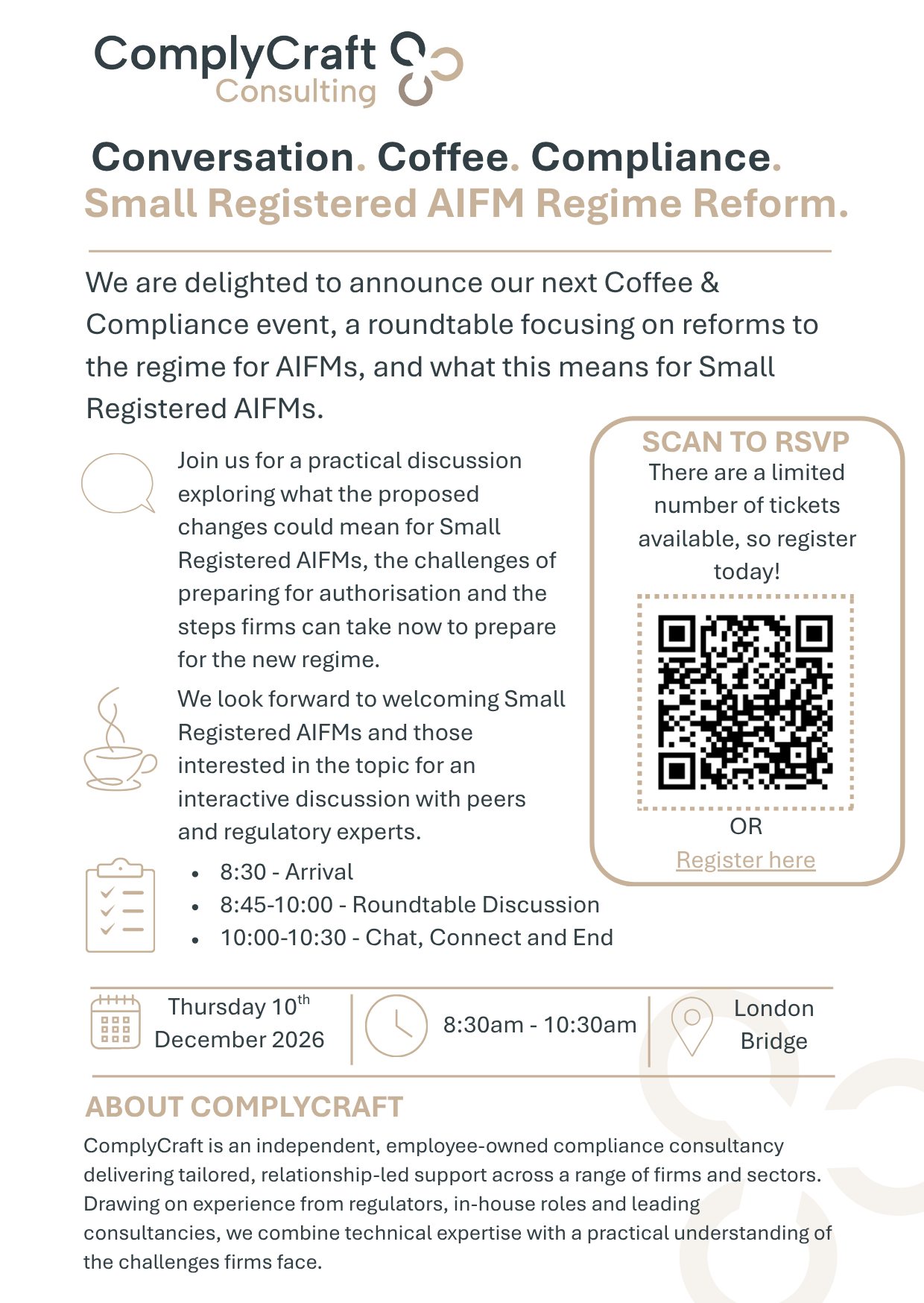 Conversation. Coffee. Compliance. Small Registered AIFM Regime Reform.