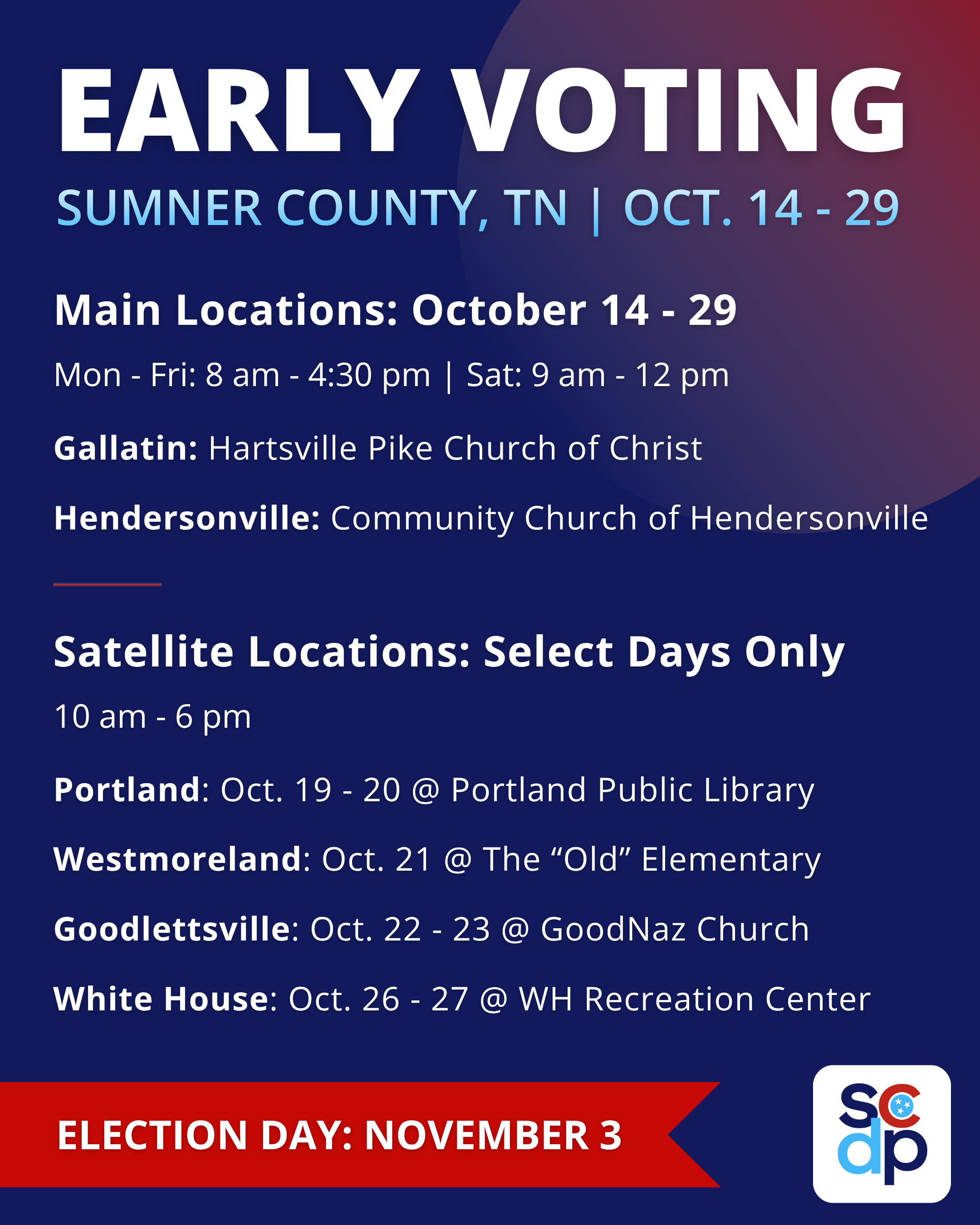 2026 early voting schedule for Sumner County, TN