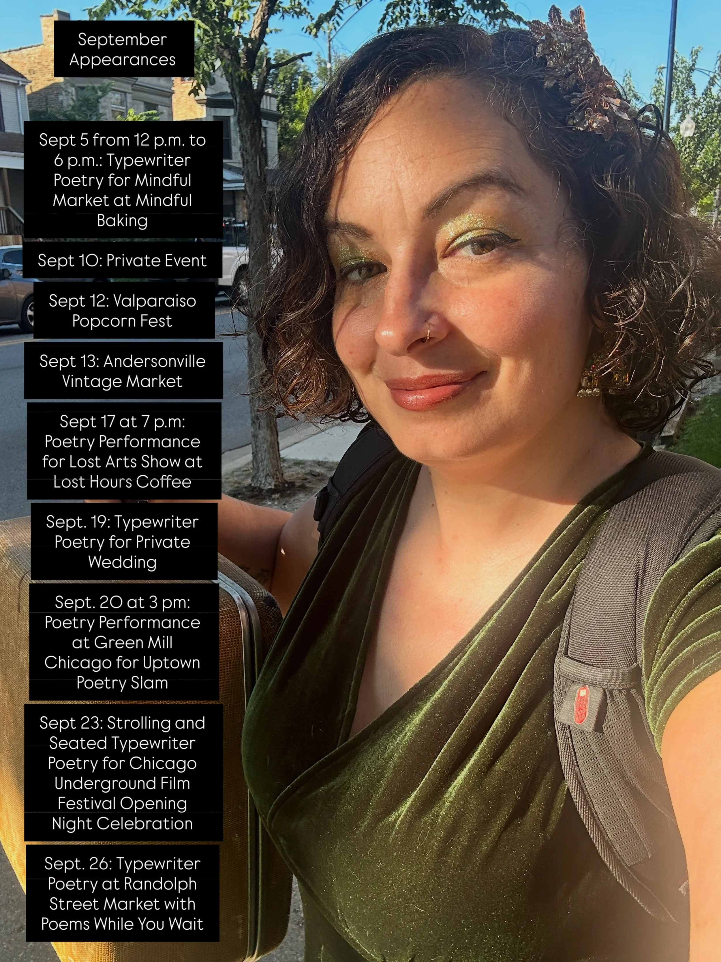 Here&rsquo;s where I&rsquo;ll be creating made-to-order magic in September!

#typewriterpoetry #typewriterpoems #chicagoevents #chicagoentertainment #poemstogo