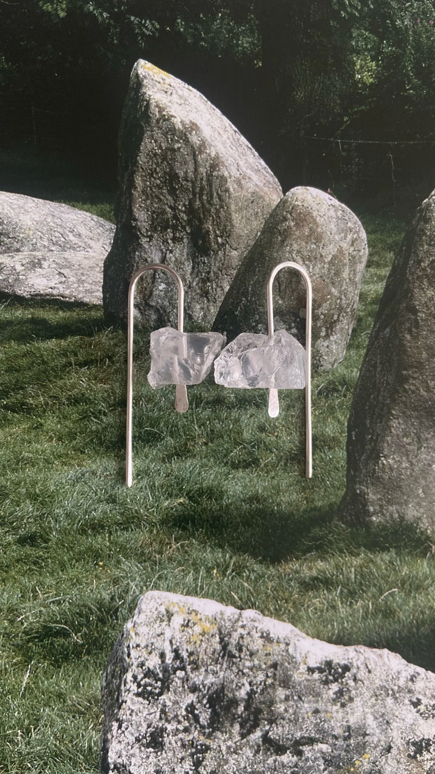 Raw clear quartz hooks