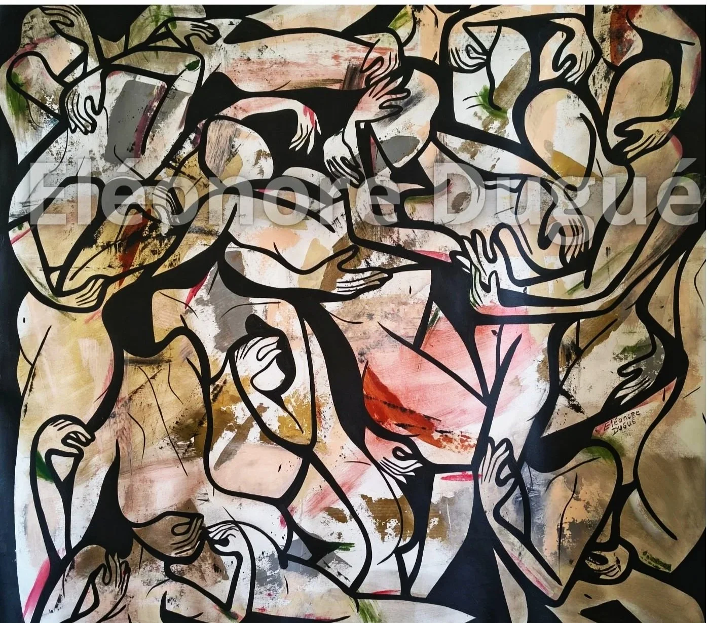 Acrylique sur toile libre non montée sur châssis  - Issue d'un processus performatif et retravaillée en atelier - 152 × 163 cm