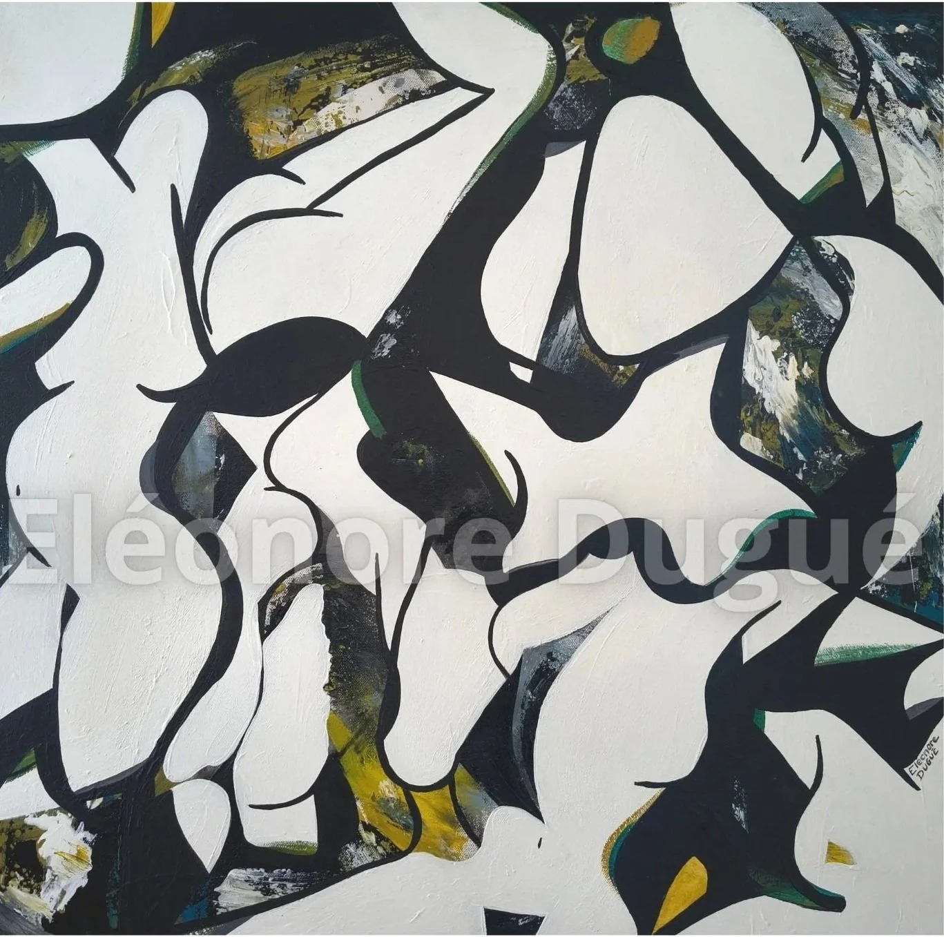 Acrylique sur toile montée sur châssis - Issue d'un processus performatif et retravaillée en atelier - 70 × 70 cm