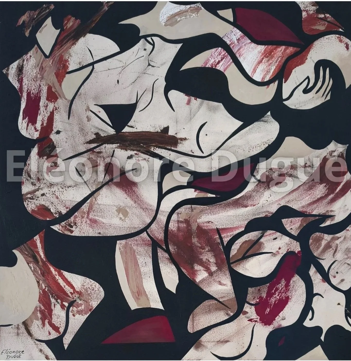 Acrylique sur toile montée sur châssis - Issue d'un processus performatif et retravaillée en atelier - 70 × 70 cm