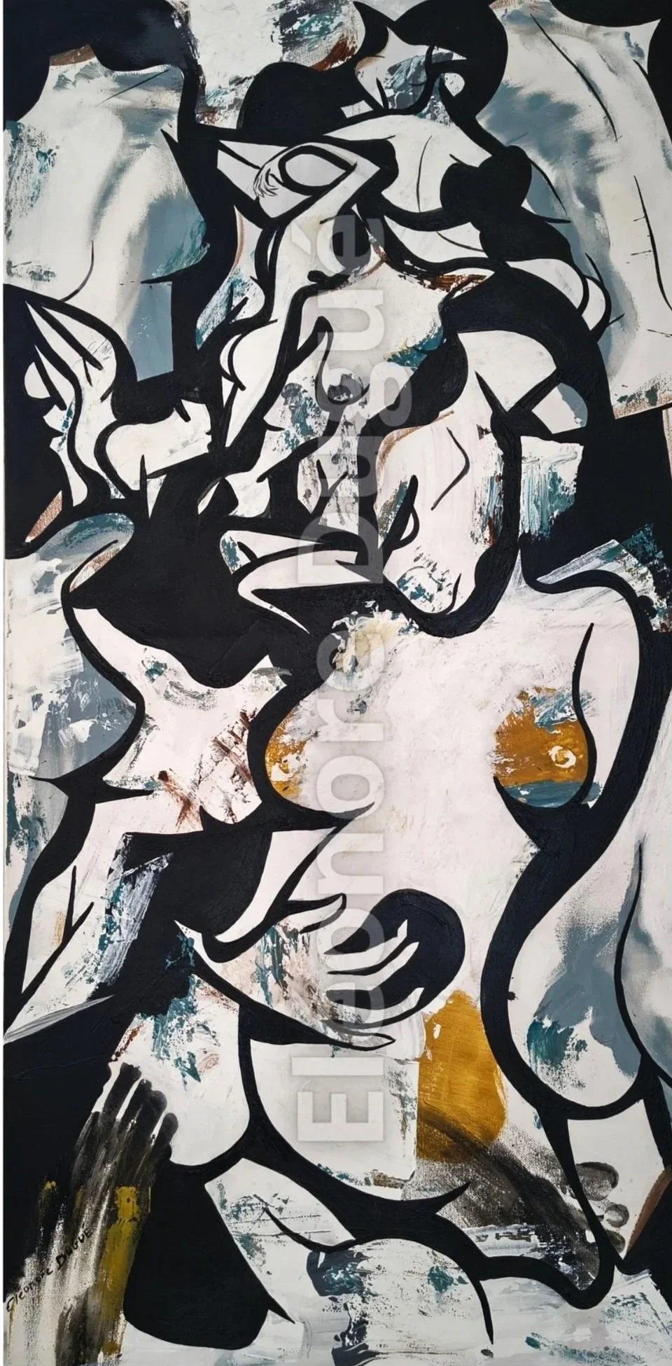Acrylique sur toile montée sur châssis - Issue d'un processus performatif et retravaillée en atelier - 100 × 50 cm