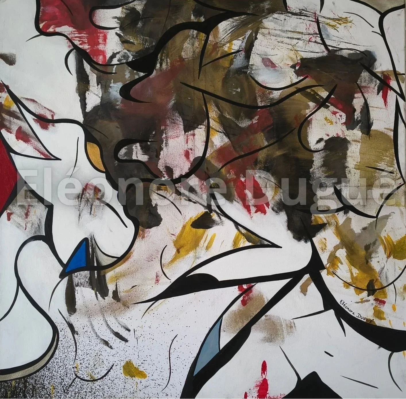 Acrylique sur toile montée sur châssis - Issue d'un processus performatif et retravaillée en atelier - 90 × 90 cm