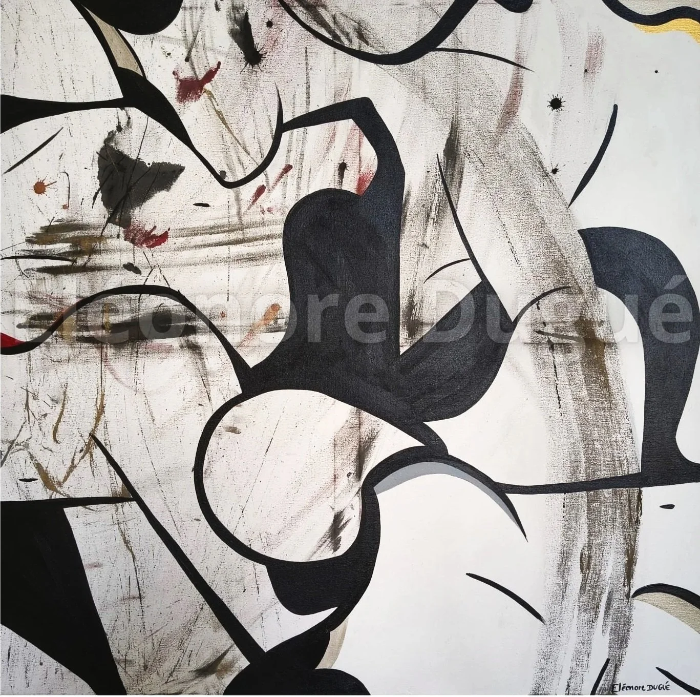 Acrylique sur toile montée sur châssis - Issue d'un processus performatif et retravaillée en atelier - 80 × 80 cm