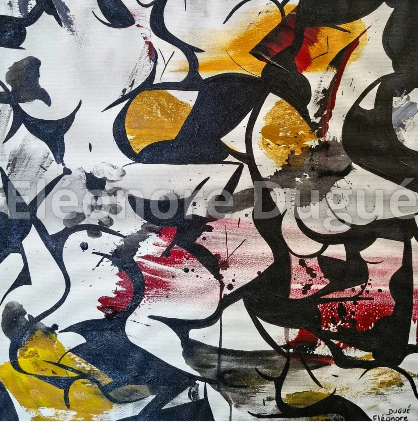 Acrylique sur toile montée sur châssis - Issue d'un processus performatif et retravaillée en atelier - 50 × 50 cm