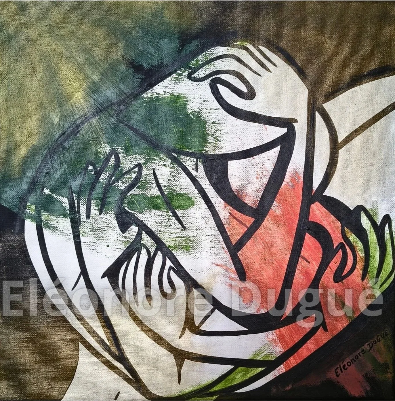 Acrylique sur toile montée sur châssis - Issue d'un processus performatif et retravaillée en atelier - 40 × 40 cm
