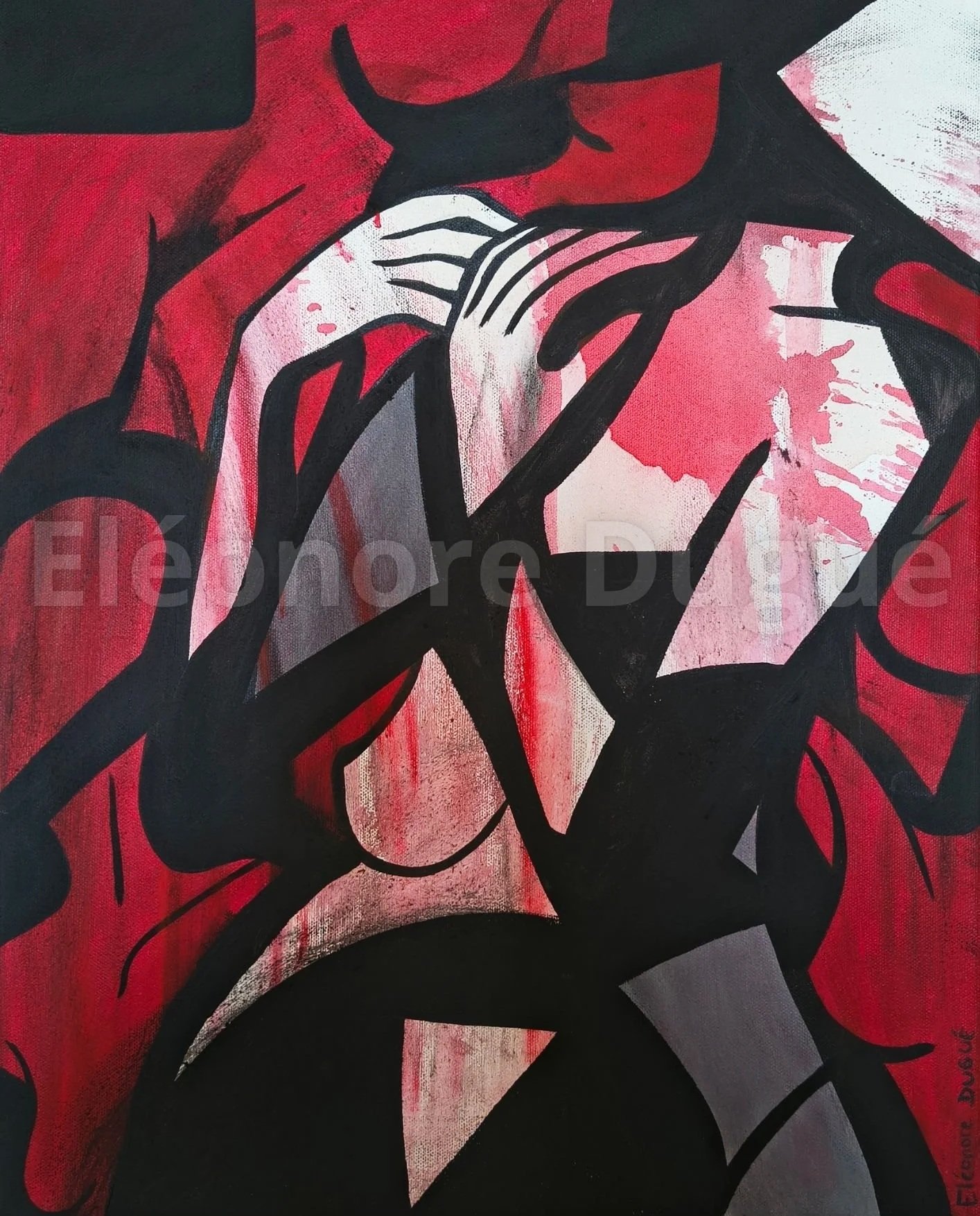 Acrylique sur toile montée sur châssis - Issue d'un processus performatif et retravaillée en atelier - 50 × 50 cm