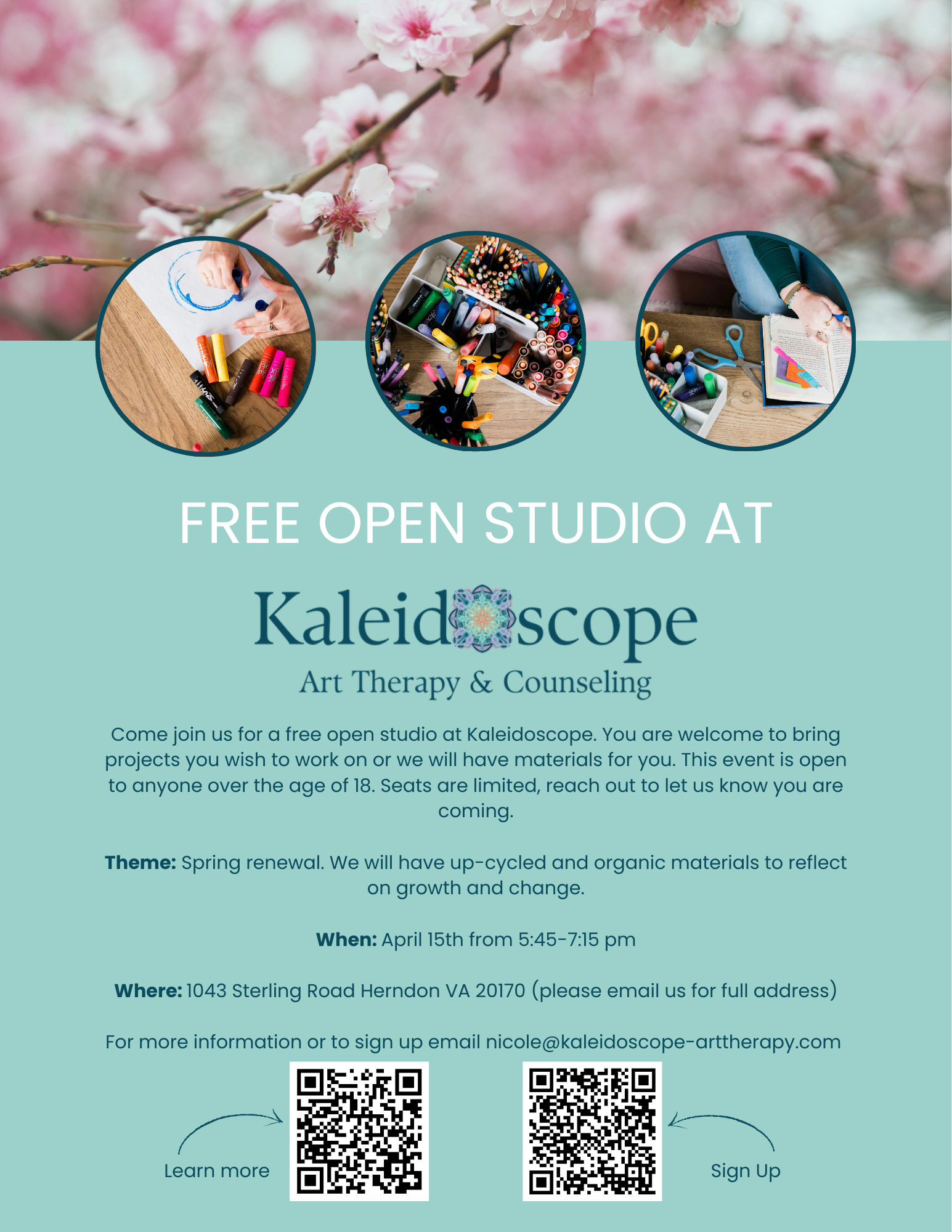 open studio, art therapy, groups in herndon VA, art therapy in northern virginia