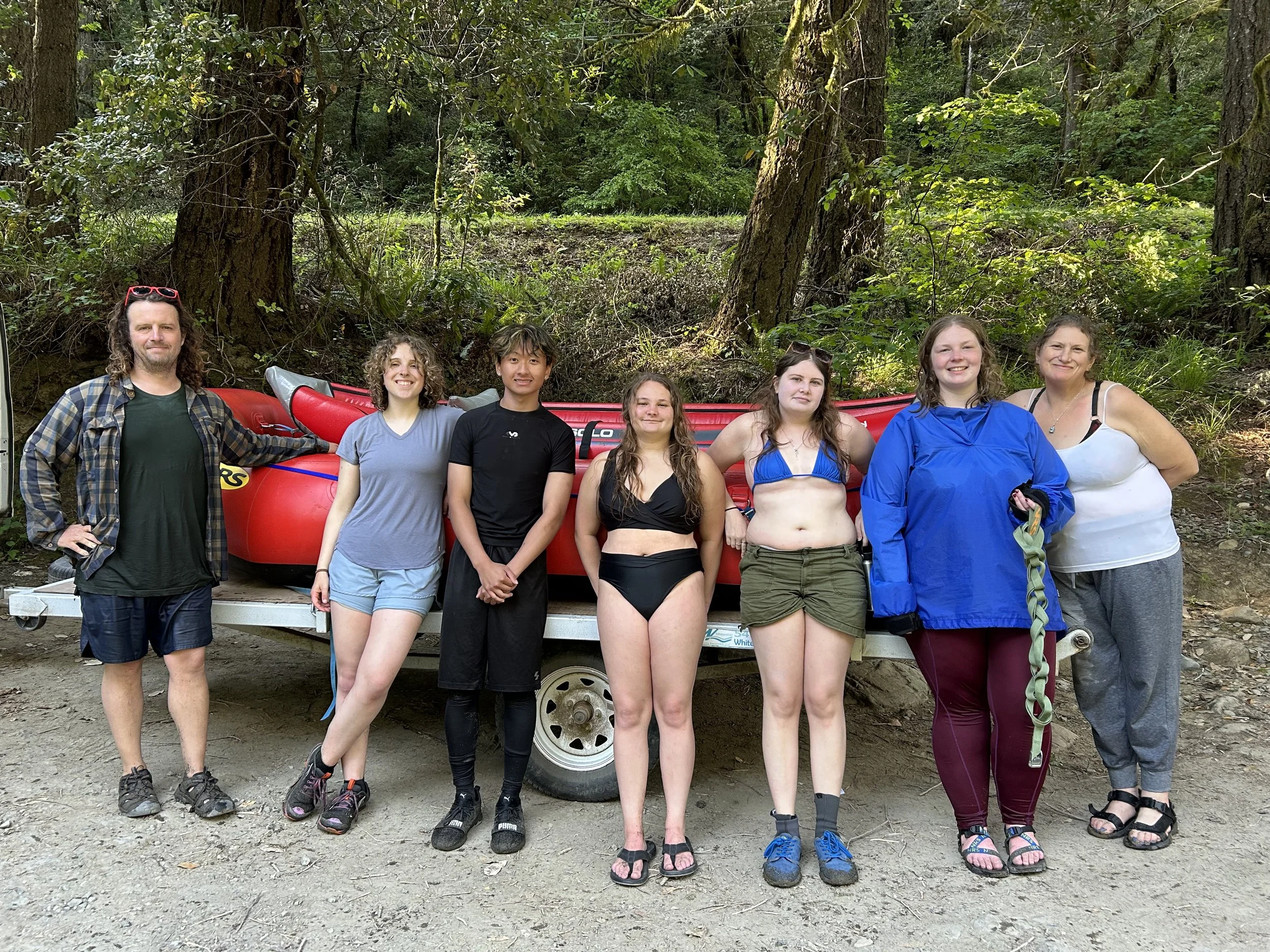 Participants and facilitator Ben Zumeta pose after a rafting trip on the Smith as part of the Redwood Rides DiRT & Glitter Adventure Club last year in Del Norte County, CA